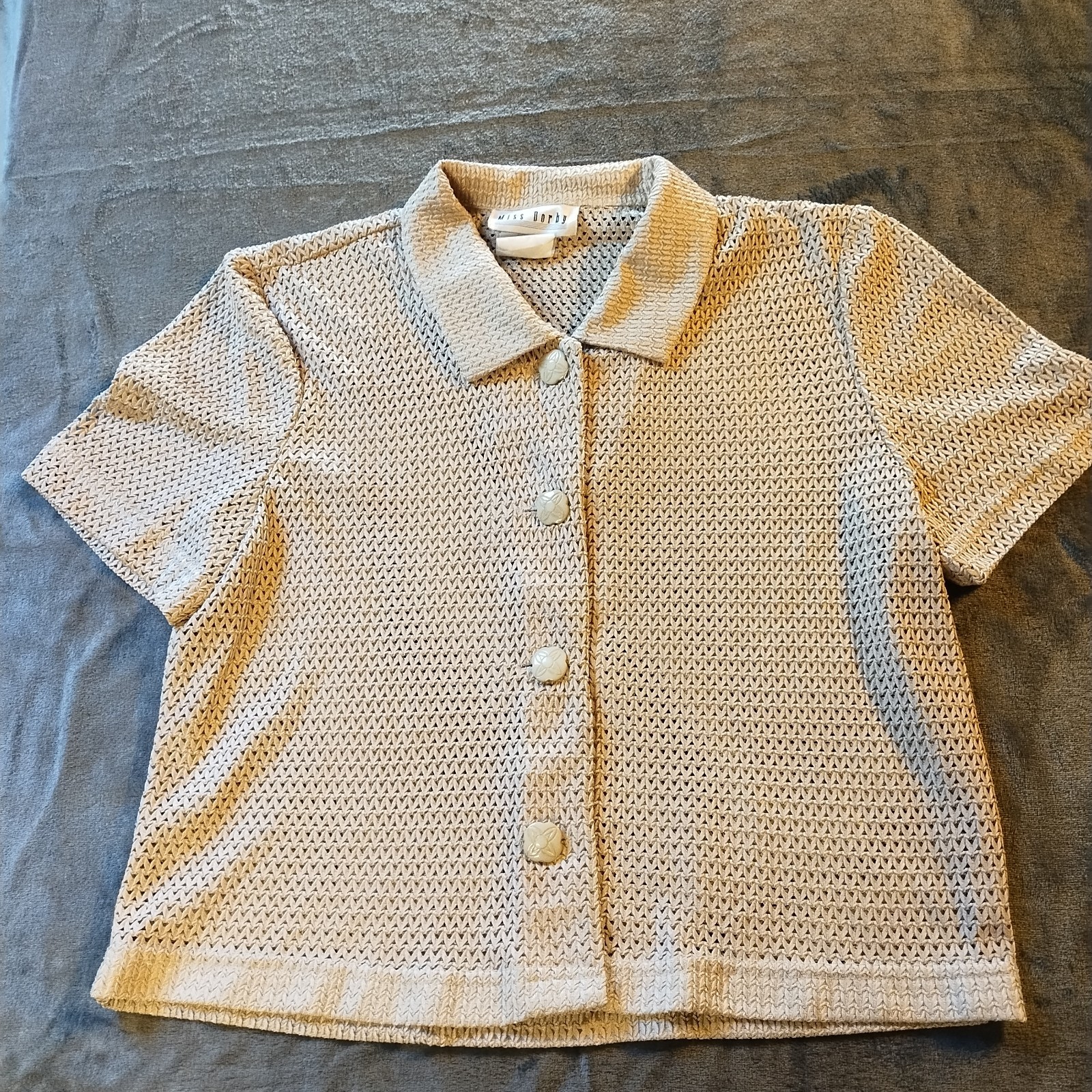 Vintage Miss Dorby Tan Crochet Women&rsquo;s 10 Granny Boho Layering Coastal Textured