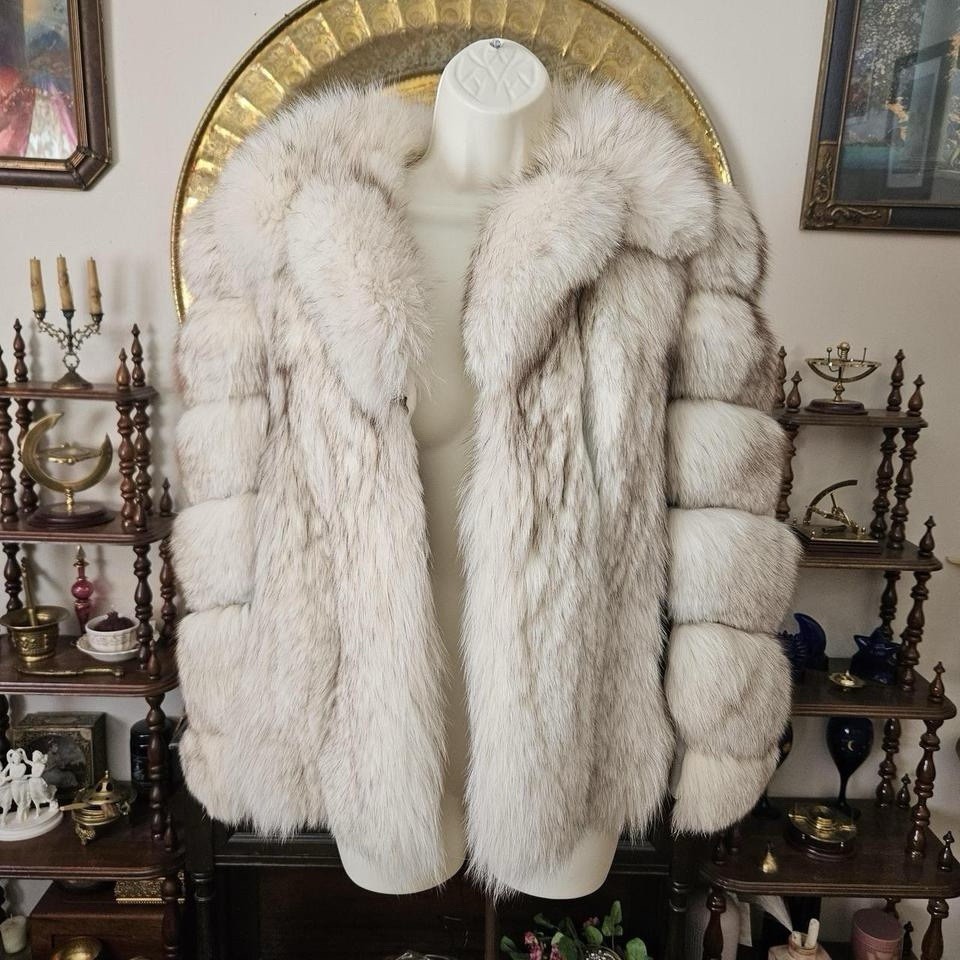 El-Mar Furs Vintage White Real Genuine Fox Fur Leather Lined Coat Women&rsquo;s size M