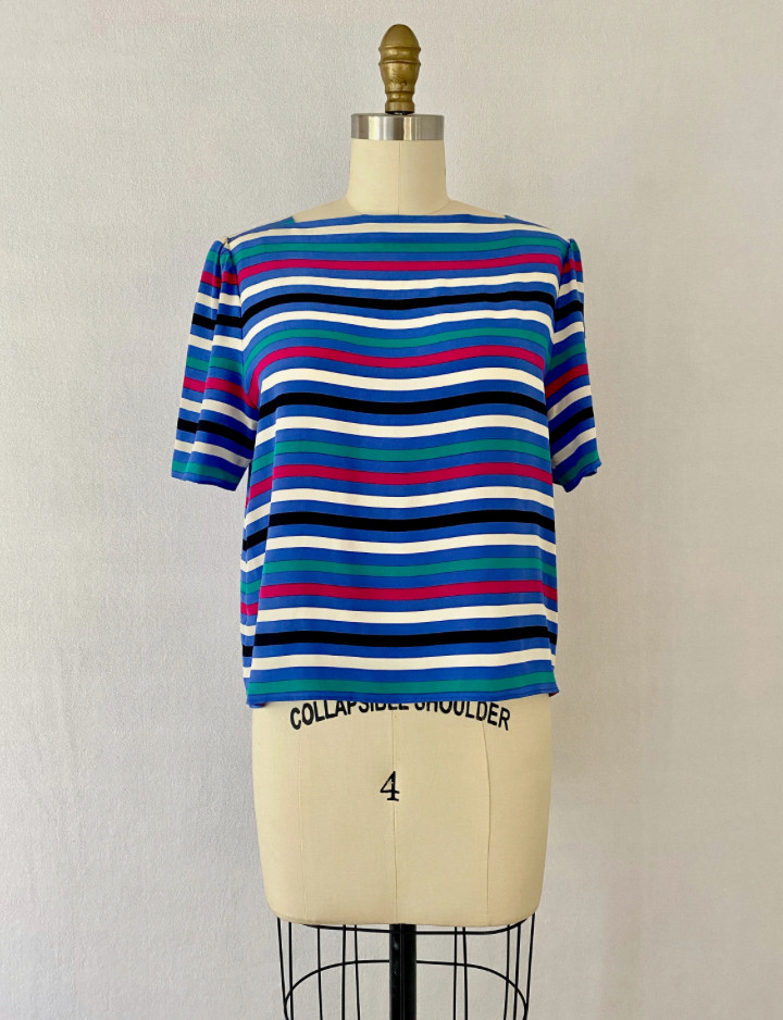 Ca. 1980s Vintage Striped Silk Skirt and Blouse Set by Silk Studio