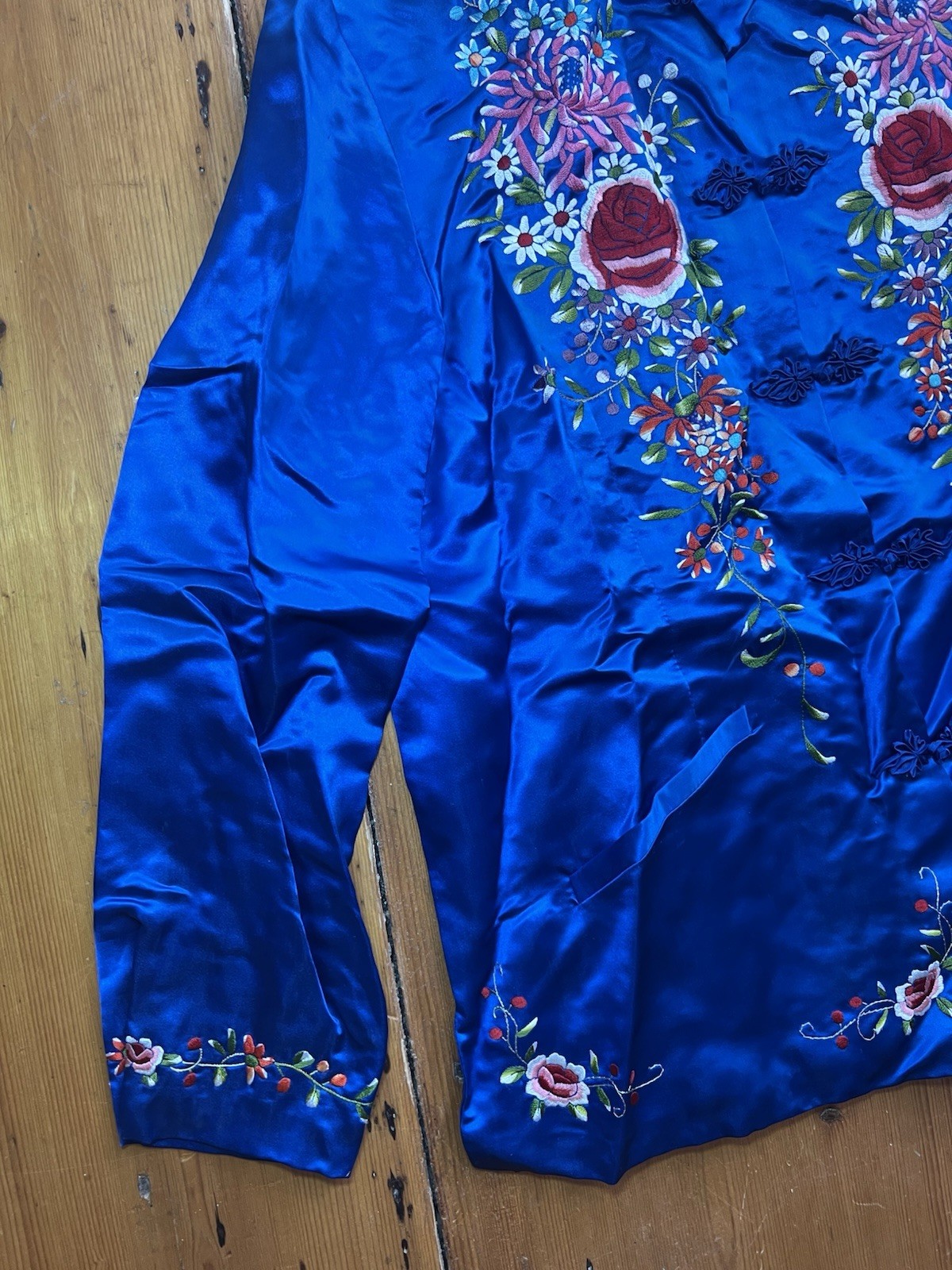 Vintage Plum Blossoms Blue Silk Jacket Chinese Heavily Embroidered Size 38