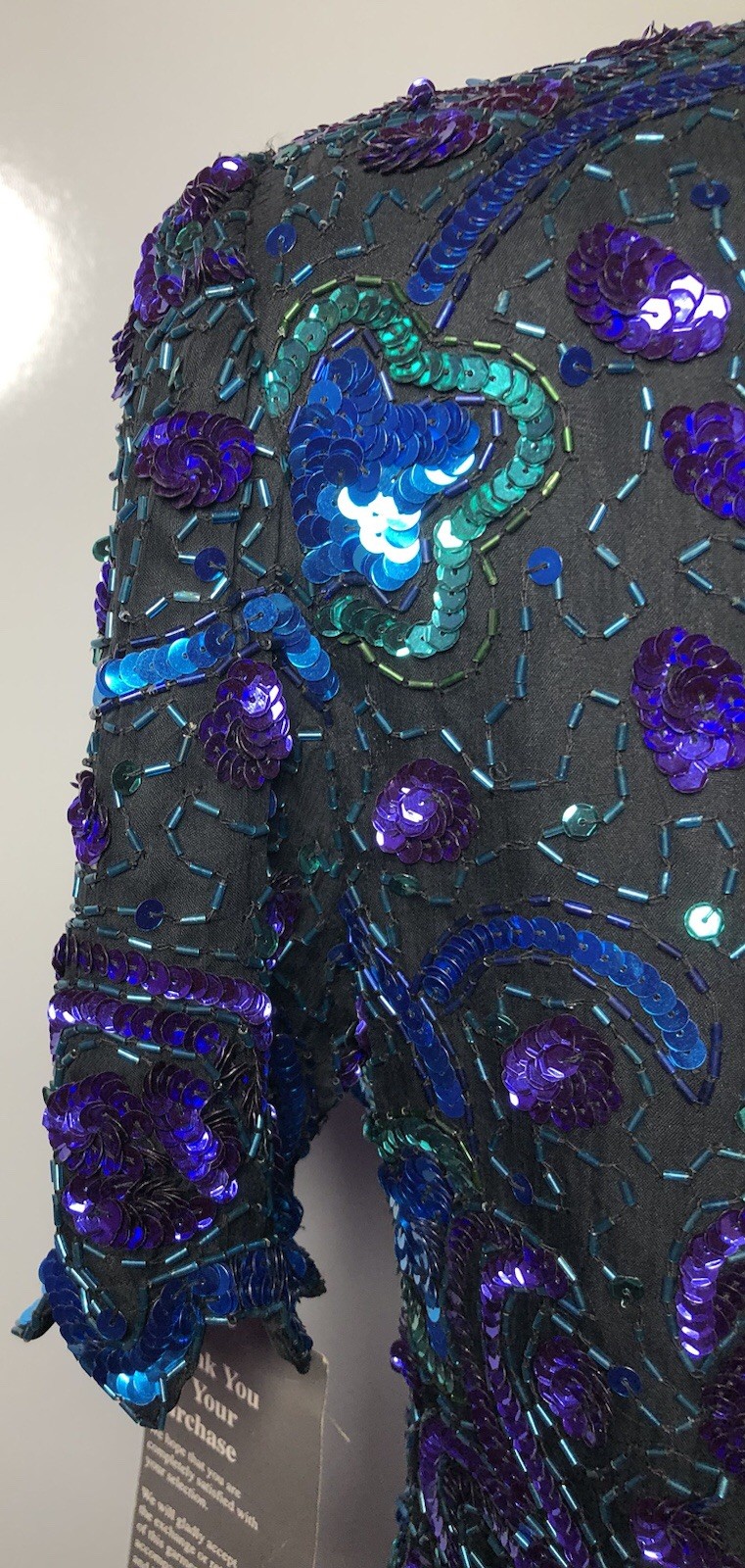VTG 80s Lawrence Kazar Beaded Sequins Evening Wear Party Blue Top NWT B-37 L