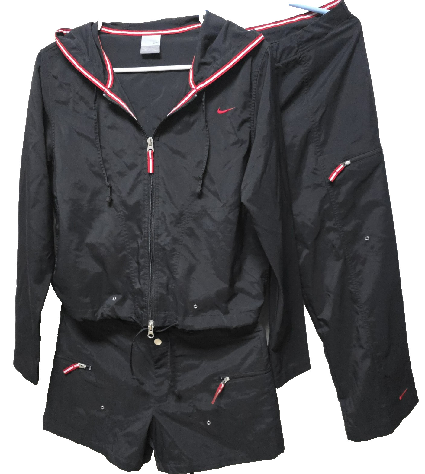 Vintage 90&rsquo;s Nike Black Red Track Suit Jacket Shorts Pant 3 Set Womens Sz S 4/6