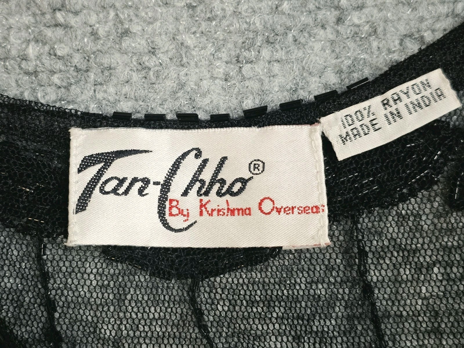 Vtg 80s Tan Chho Embroidered Sequin Long Duster Black Sequin