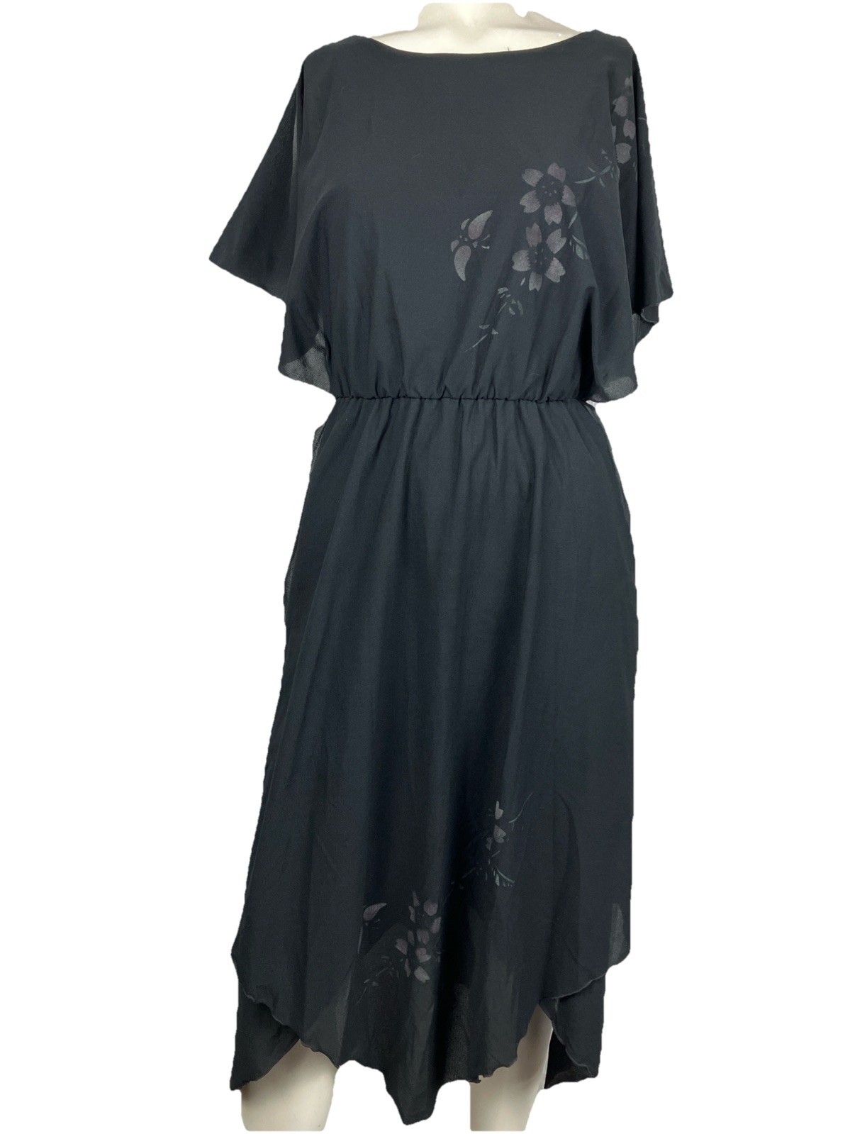 Vintage 70s Young Edwardian Vampire Stevie Gypsy Butterfly Flutter Sleeve Dress