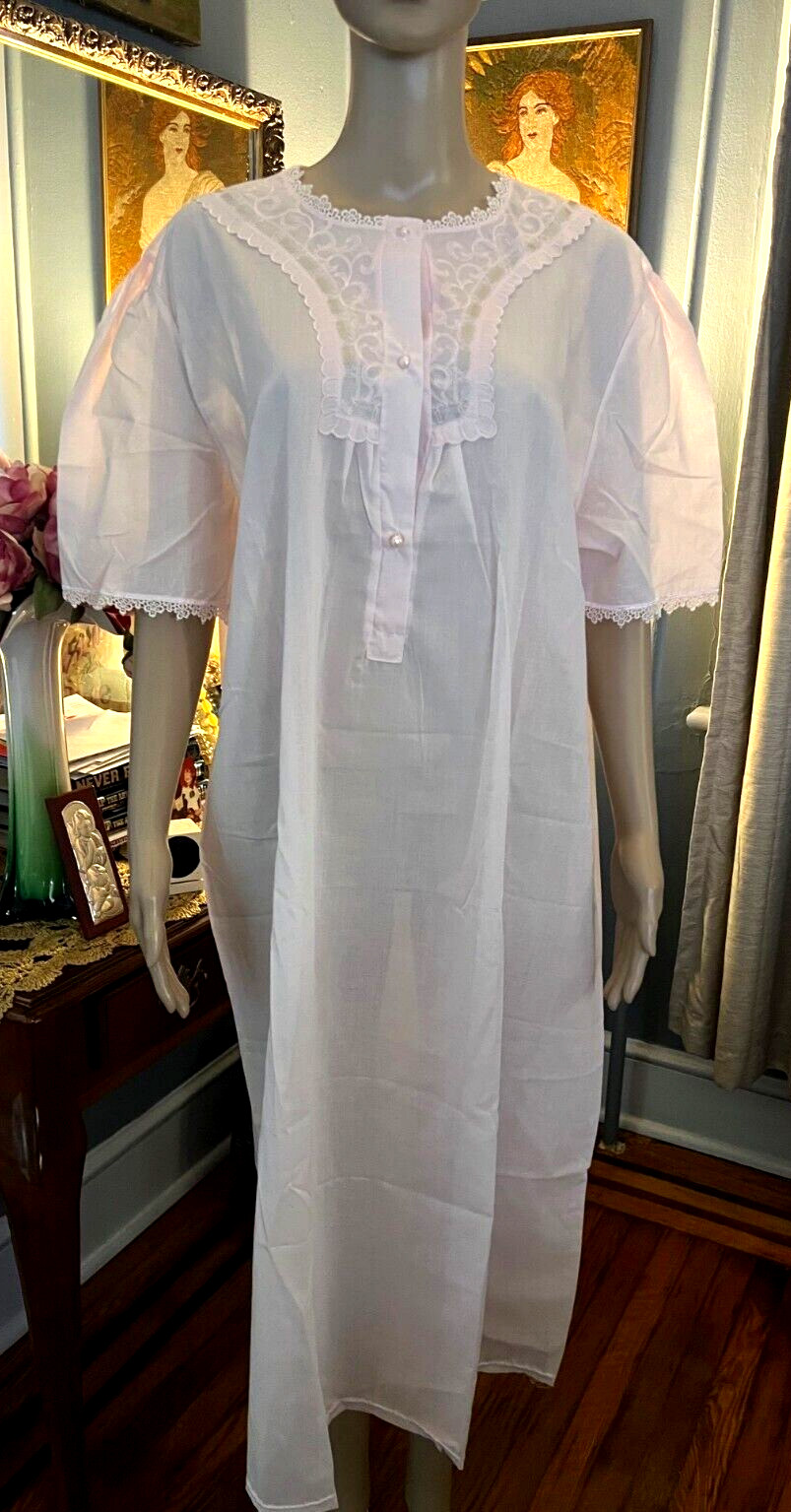 Vintage Long Nightgown Italy Cotton/Poly NEW! Pink Size 52 XL