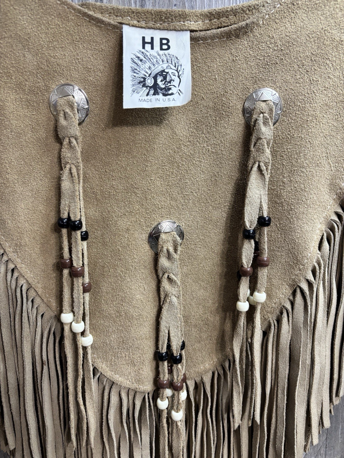HB vintage Native American Suede Leather Poncho Top Beaded Concho One Size