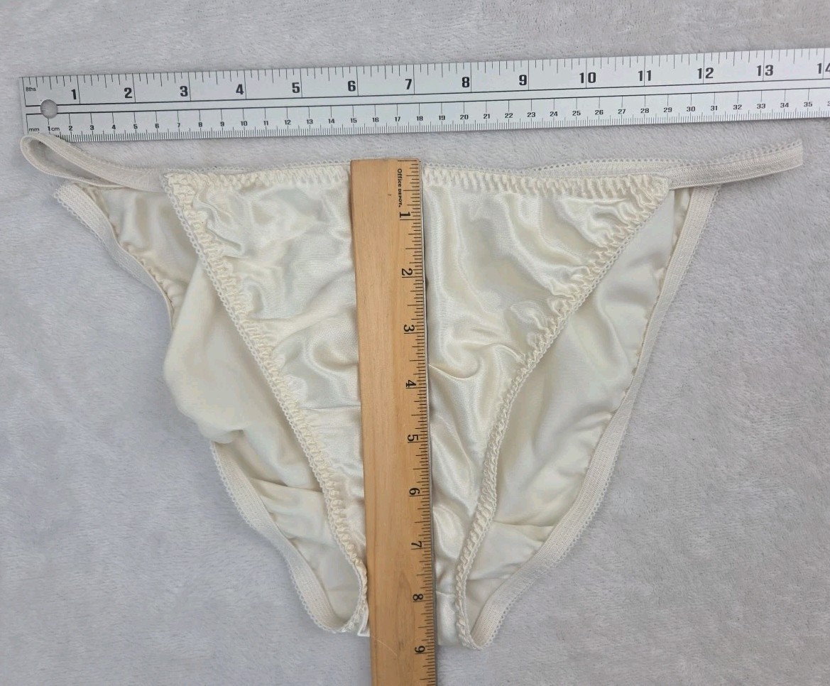 Vintage 80s 90s Shiny Satin String Bikini Panties Ivory Unbranded Size Large