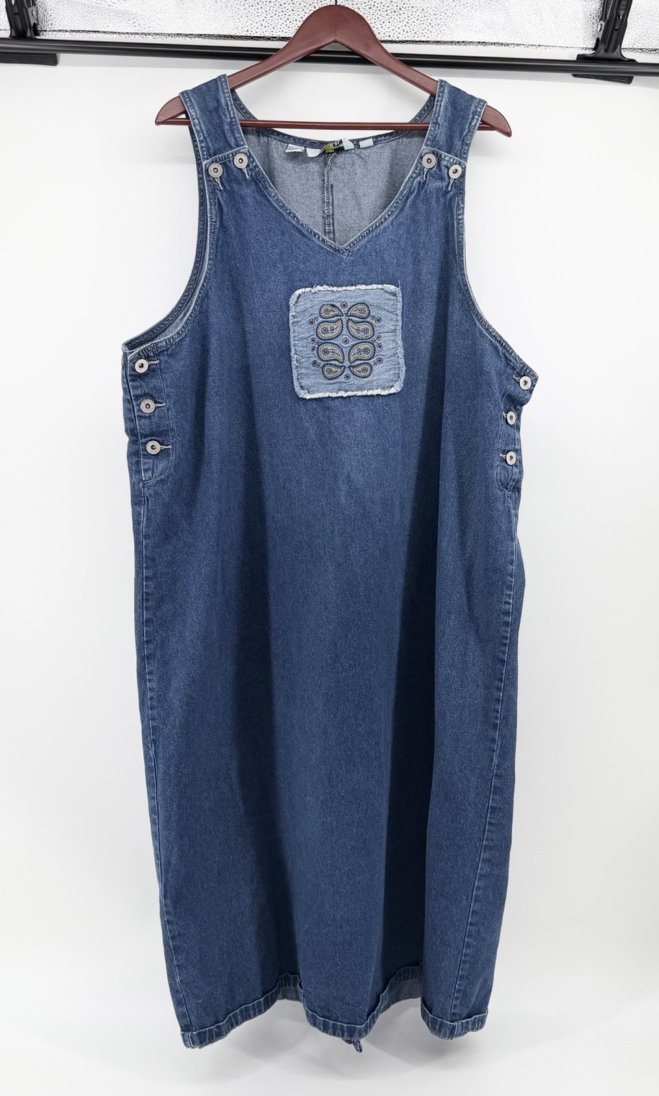Vintage 90s Sunshine Apparel Denim Jumper Maxi Dress 3X Cottagecore Paisley