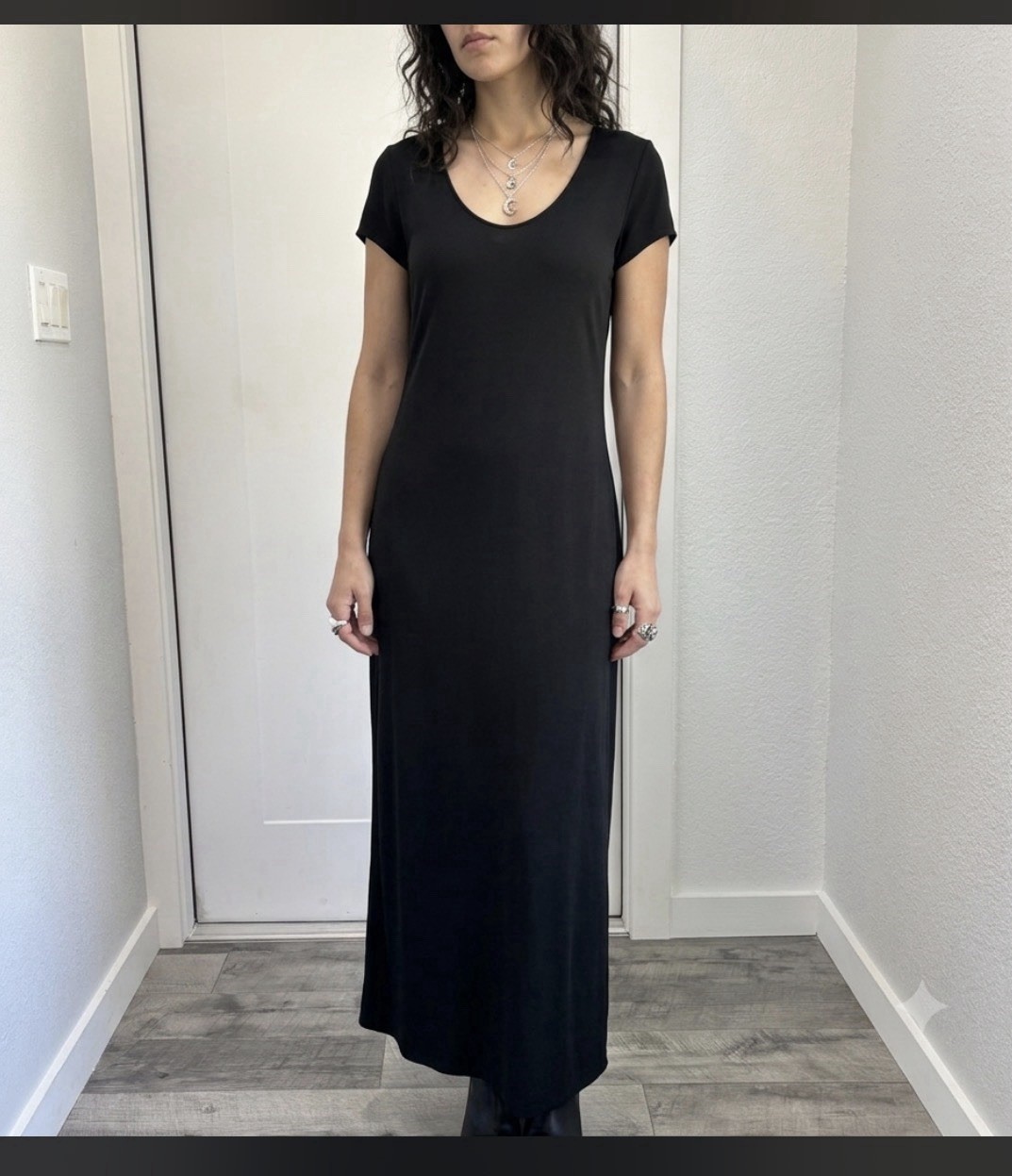 Vintage Banana Republic 90’s Minimalist Black Maxi Dress Column Whimsigoth M