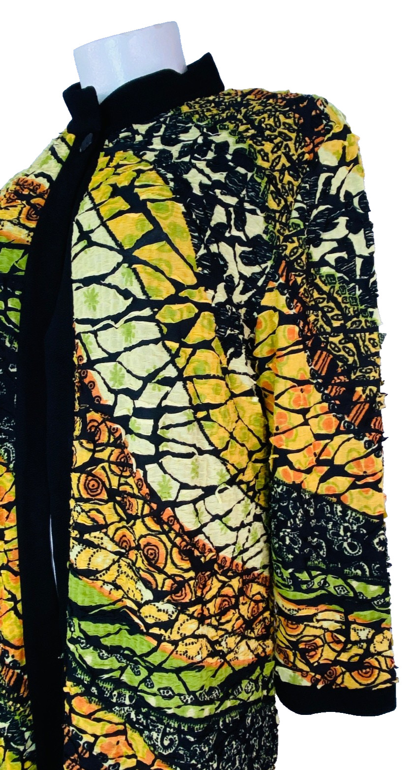 Vintage 1990s long yellow duster jacket XL semi sheer lightweight orange green
