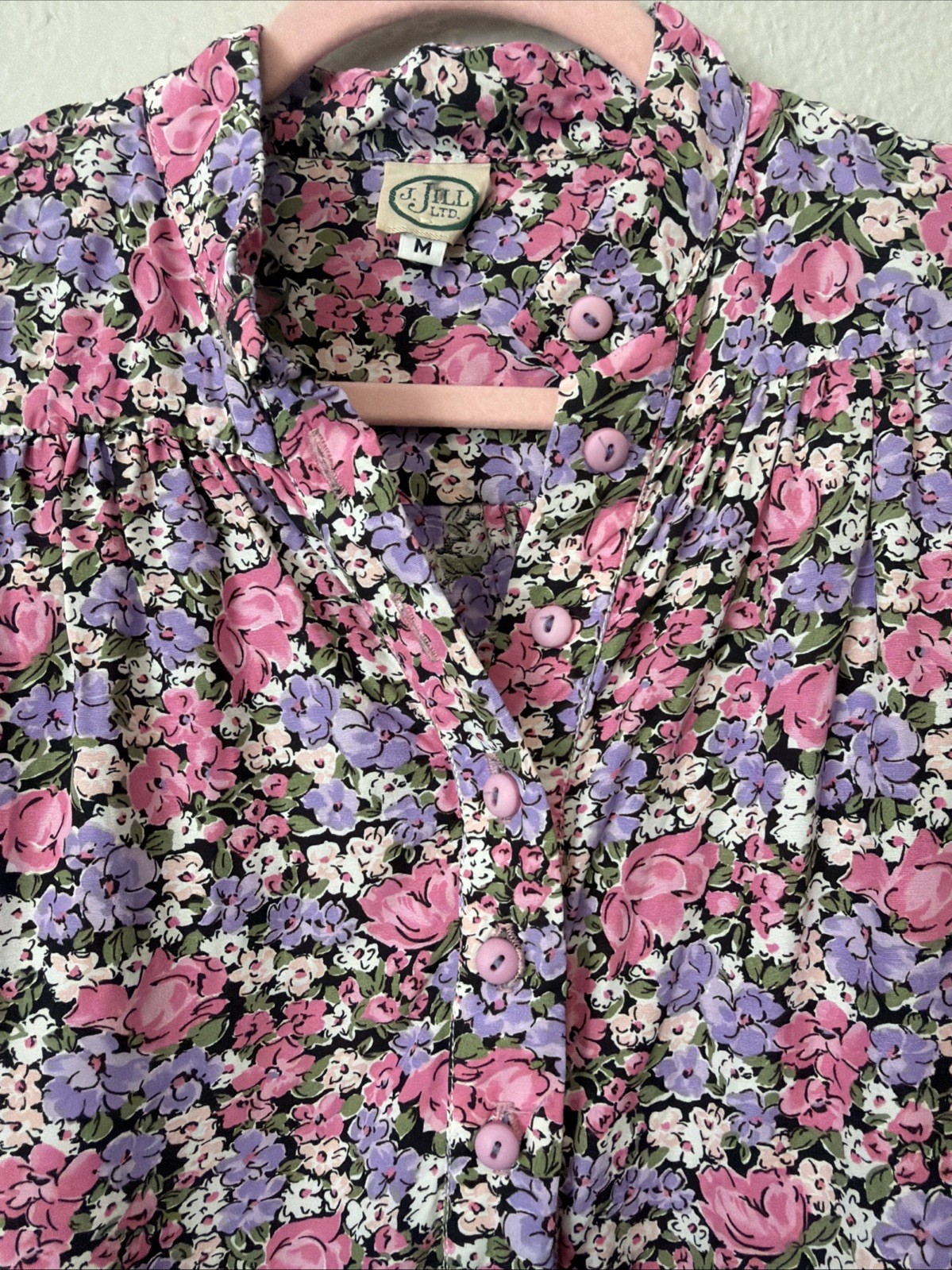 J. Jill LTD Floral Dress Women’s M Blue Pink Long Sleeve Midi Cottagecore