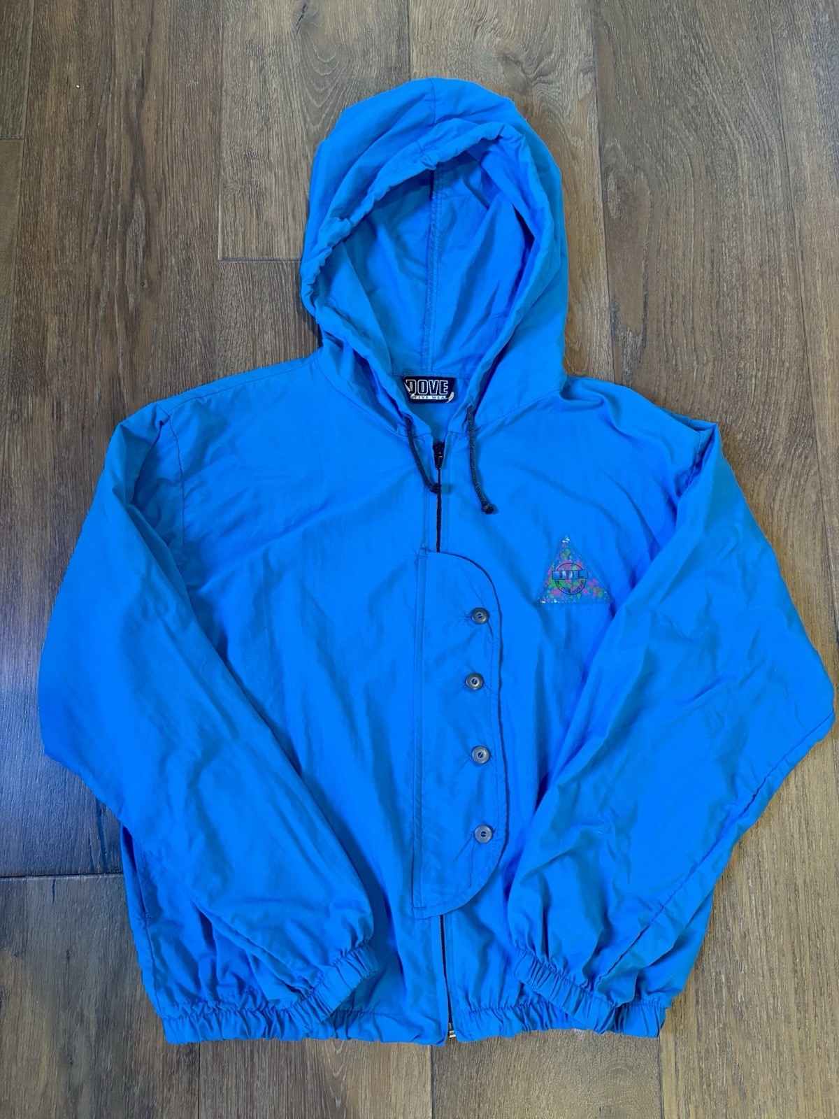 VINTAGE 80s Blue DOVE Activewear, Medium, Windbreaker Hooded, Surfer