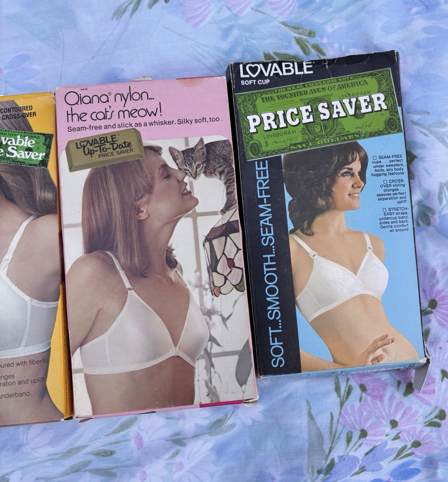 Lot of 4 Vintage 1970s Lovable Bras NIB Deadstock 38C Price Saver Qiana Nylon