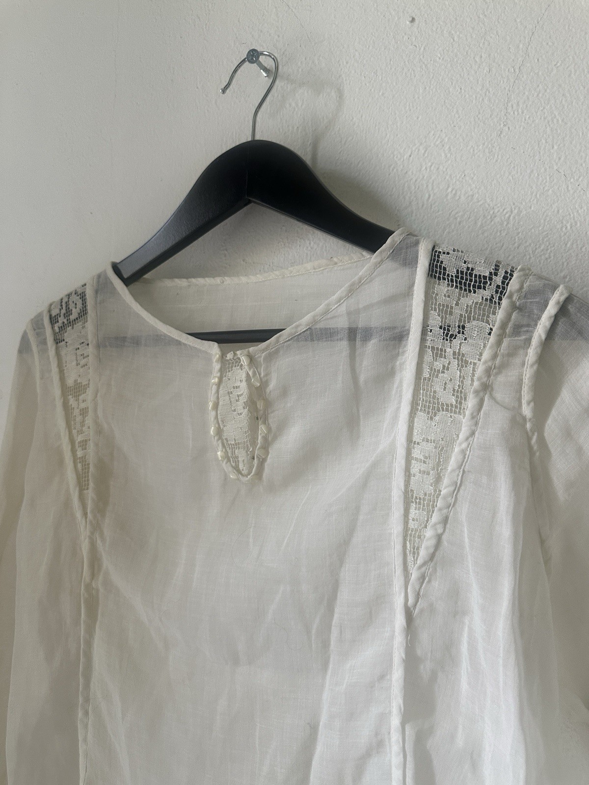 Antique Edwardian 1910s White Blouse Top Shirt Button Cotton Victorian