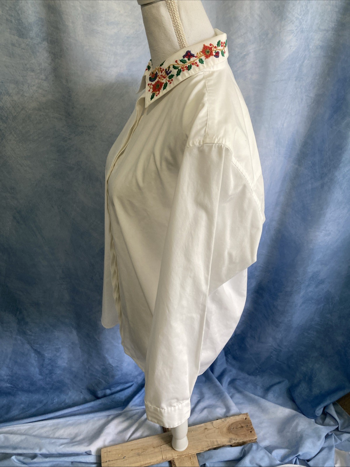 VTG 80s 90s Jacobsons White Embroidered Collar Blouse Christmas Floral Secretary