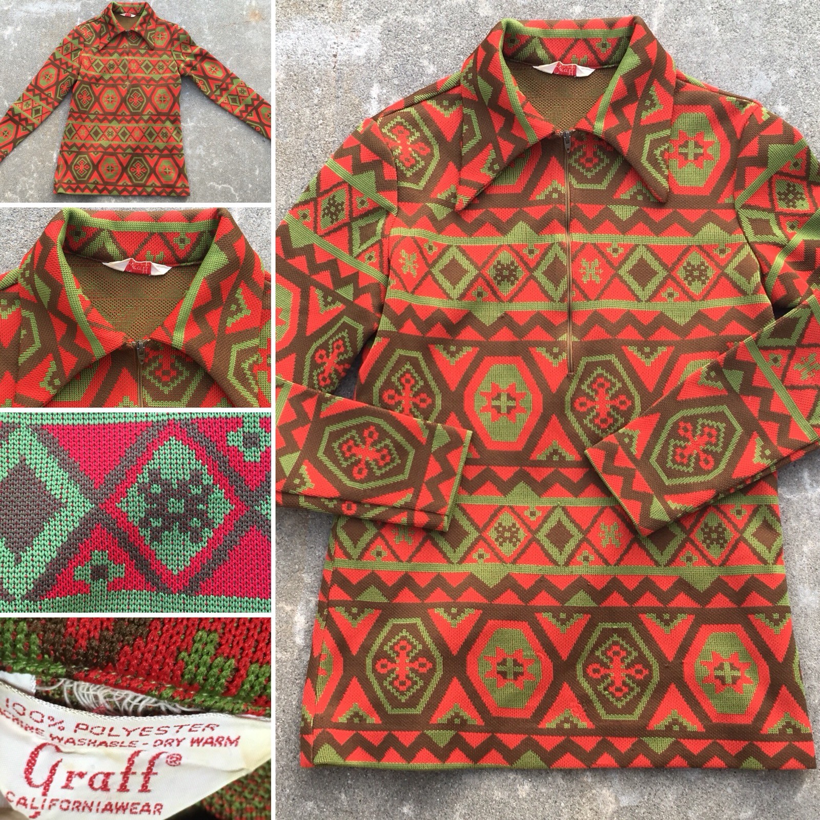 Vintage Graff Californiawear Psyhedelic 60s 70s Mod Hippy Top M