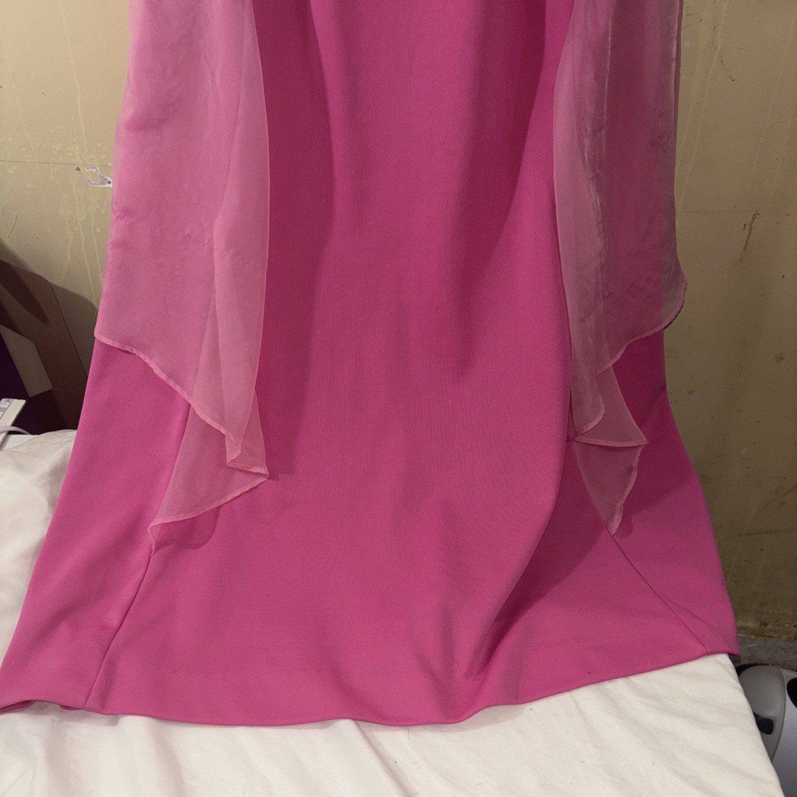 Vintage 70S Lane Bryant Gown Polyester Embellished Collar Flutter Sleeve Pink D