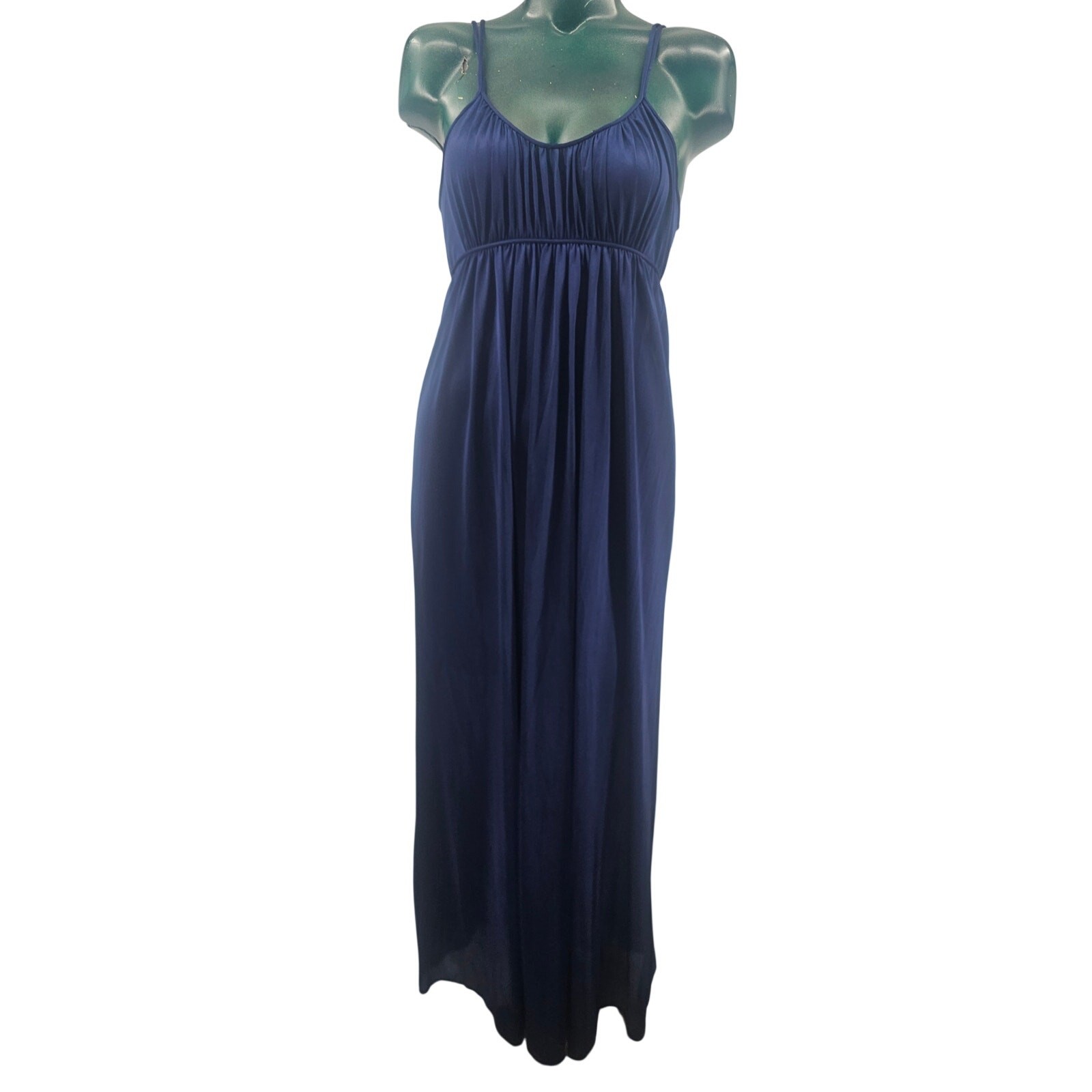 Vintage 80&rsquo;s Kayser Navy Nylon Full Length Nightgown Sleeveless Size S 4105