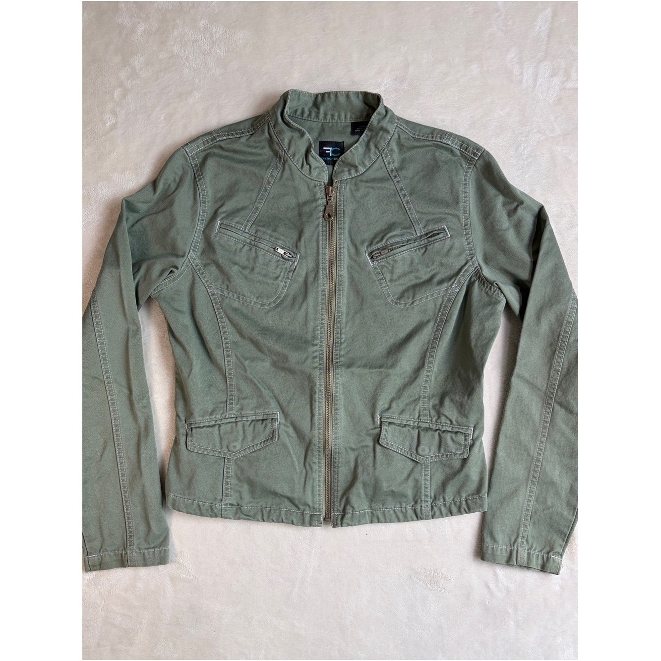 Vintage Y2K French Cuff Olive Green Utility Moto Jacket Size Size Small