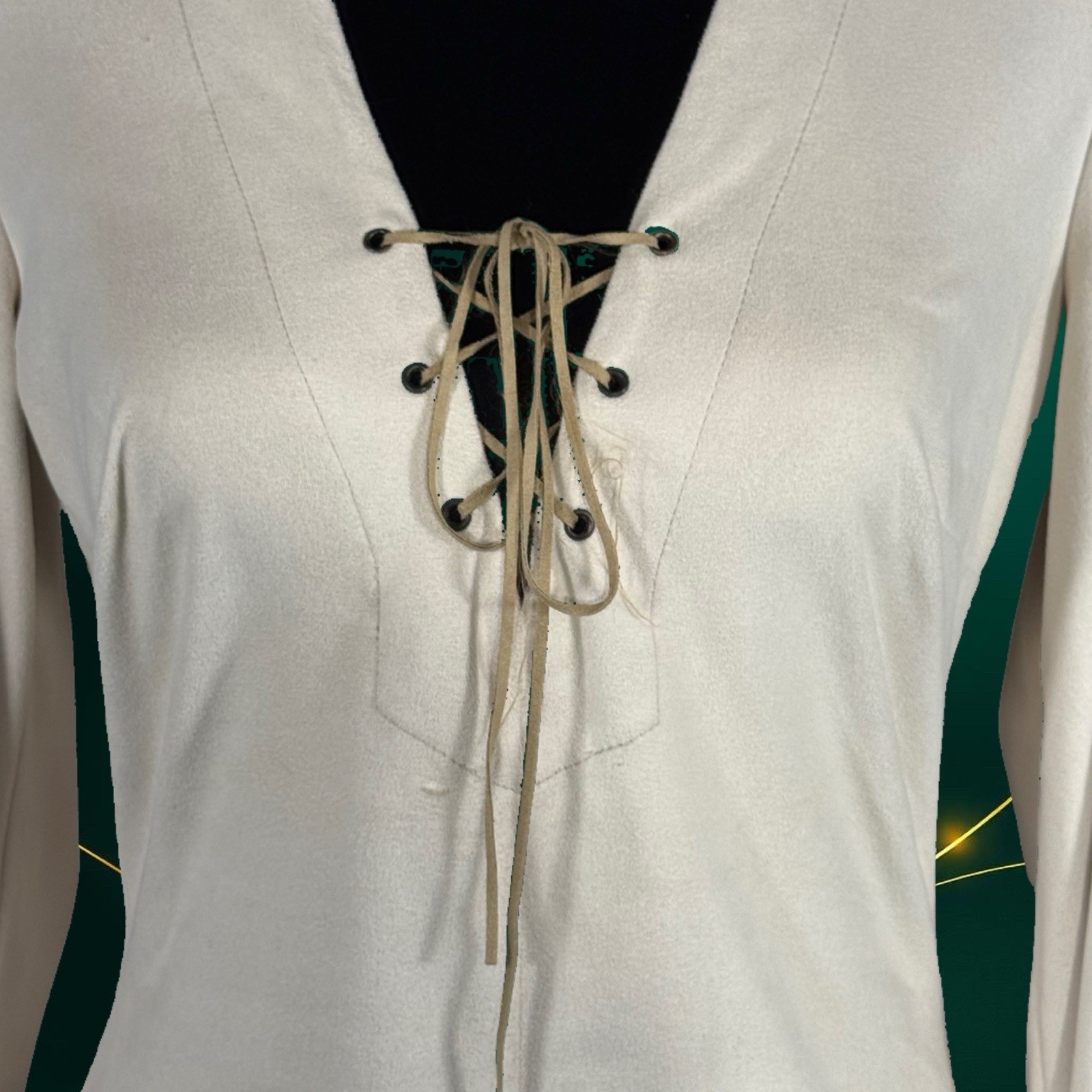 Vintage 90’s Bebe Faux Suede Lace Up Top L/S Bell Sleeve Small See Description