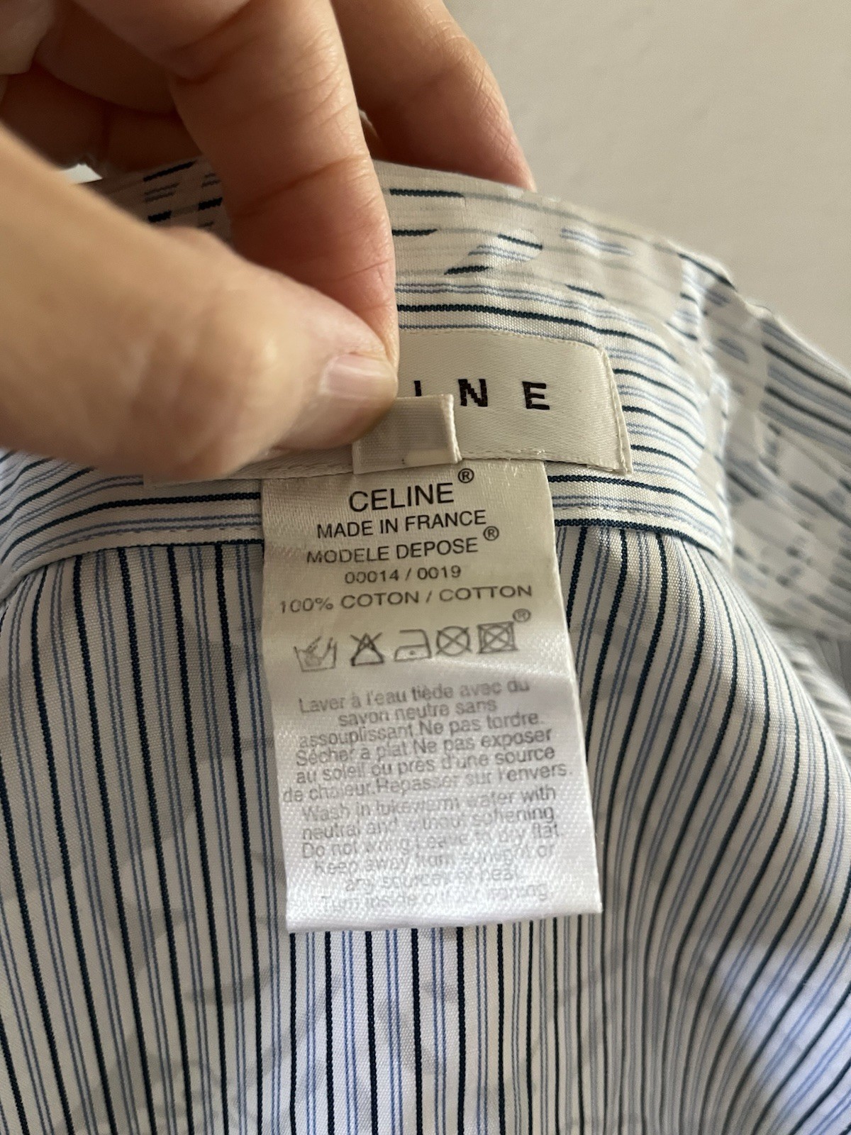 Vintage CELINE Floral & Striped Button-Up Long Sleeve Shirt, Size 42, Signed