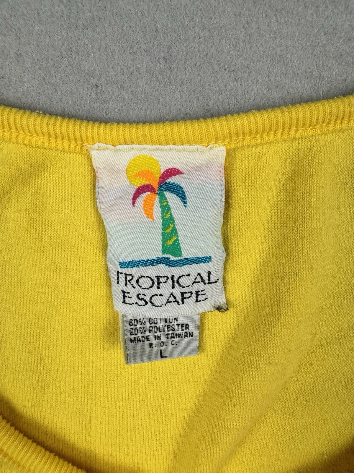 Vtg Sears Women’s Yellow Terry Cloth Romper Tropical Escape Beach 80’s One Piece