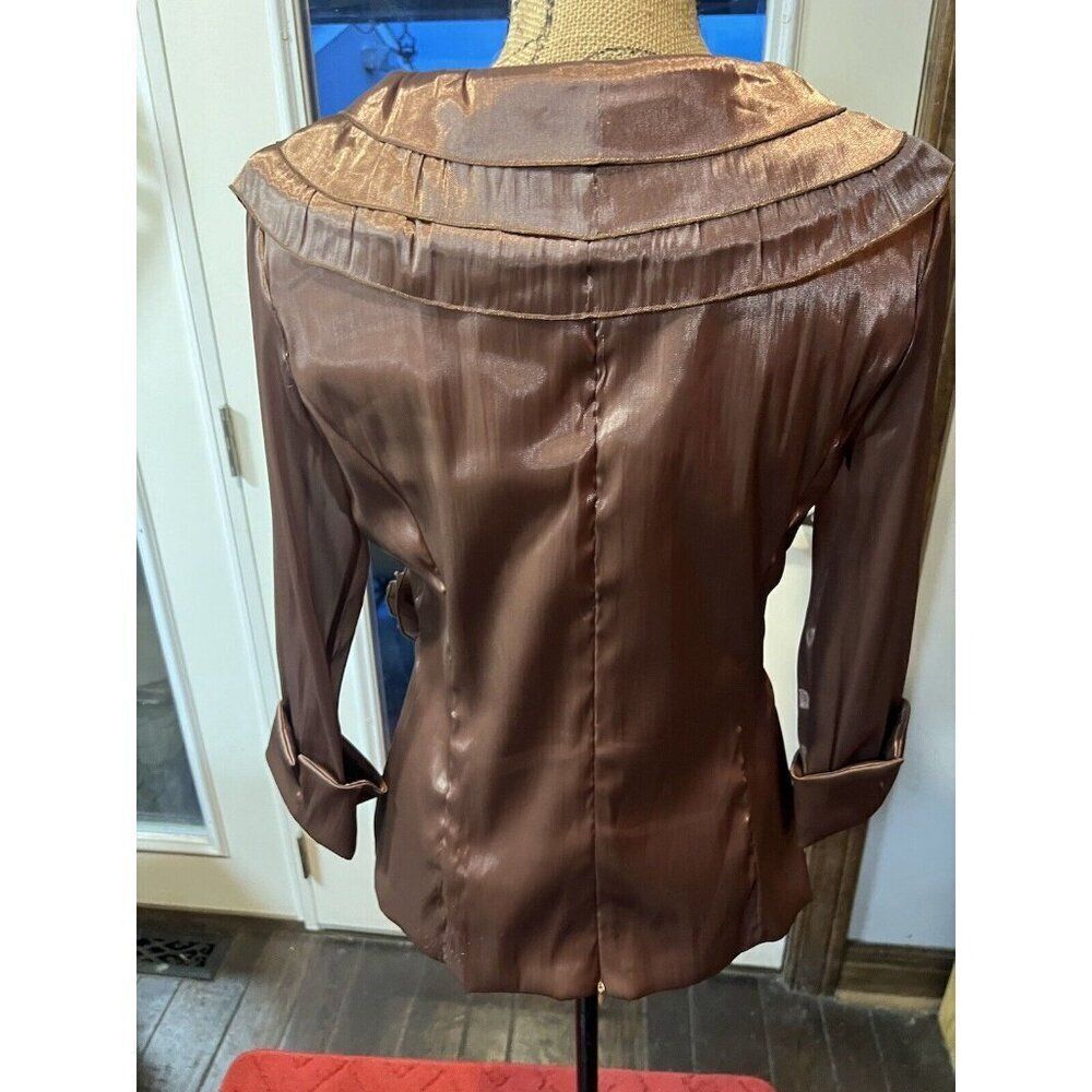 90s cachet copper brown silky, crop crossover jacket/blouse, rare, vintage Sz 6