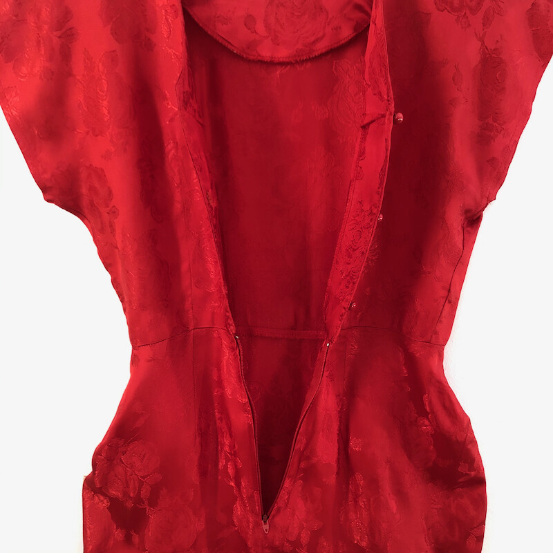 VINTAGE WAYNE DIAMONDS RUN Womens S Red Dress Embossed Flower Button Zip Back