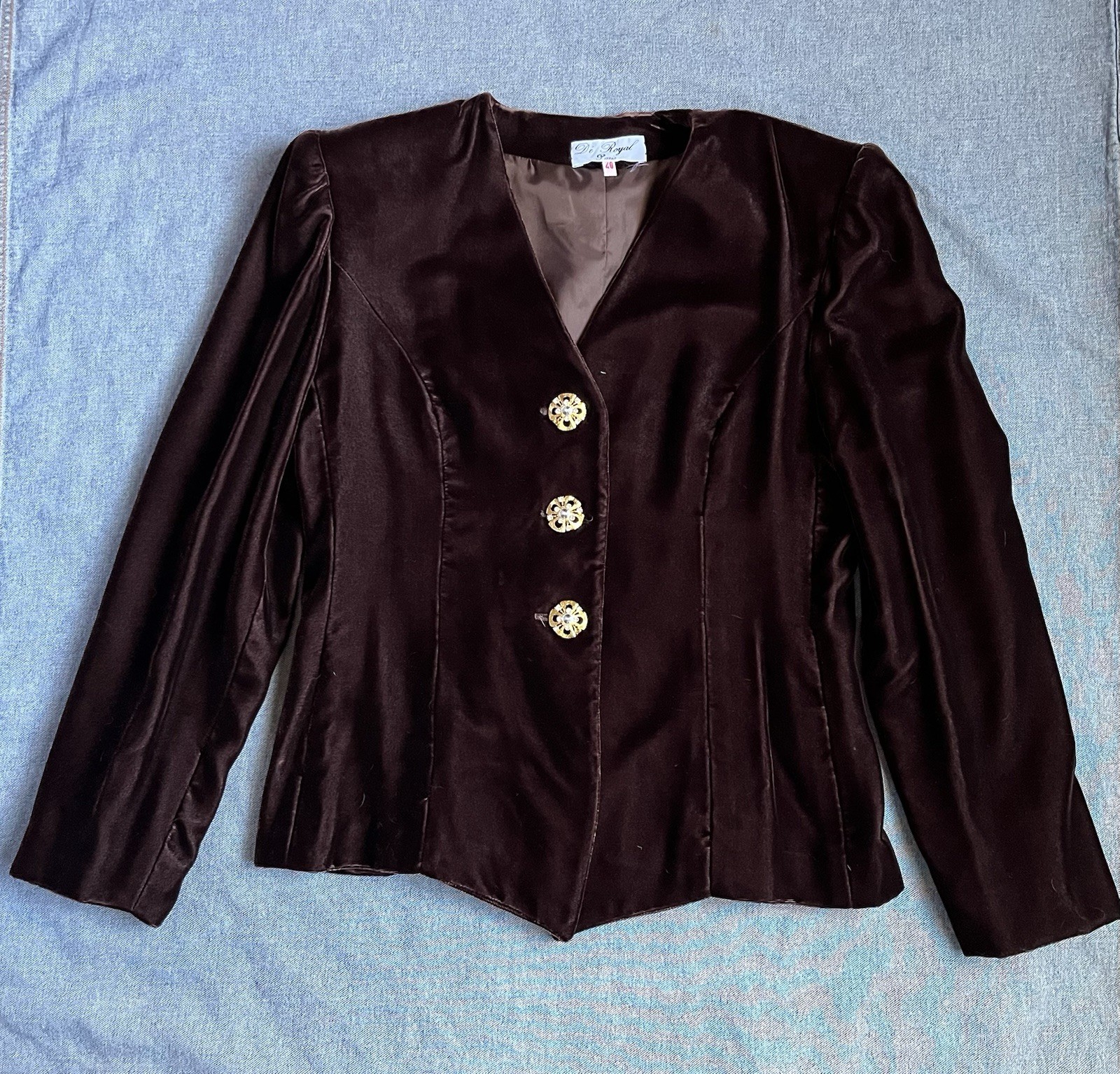 Vintage Burgundy/Brown Velvet 2 Piece Skirt Suit by De Royal Paris