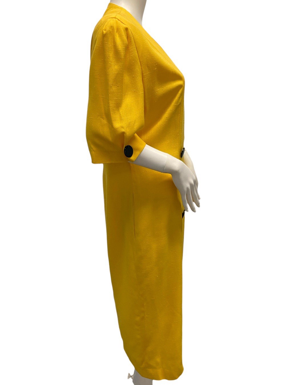 Vintage 80s Pierre Balmain Yellow Linen Power Dress Women’s M-L Made in France