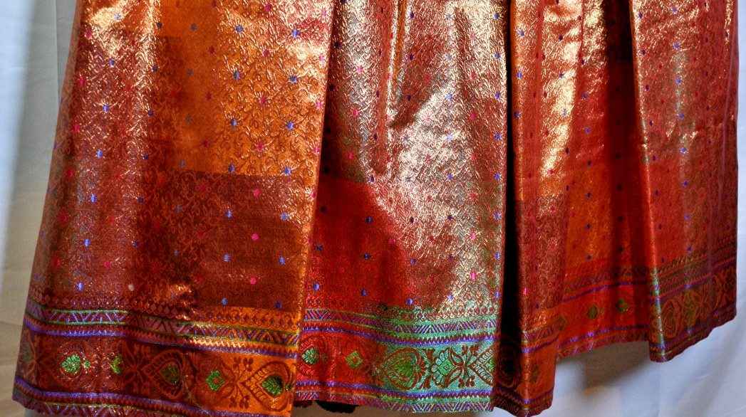 Vintage Indian Brocade Skirt & Jacket Set Gold Copper Silk Look Festival Wear