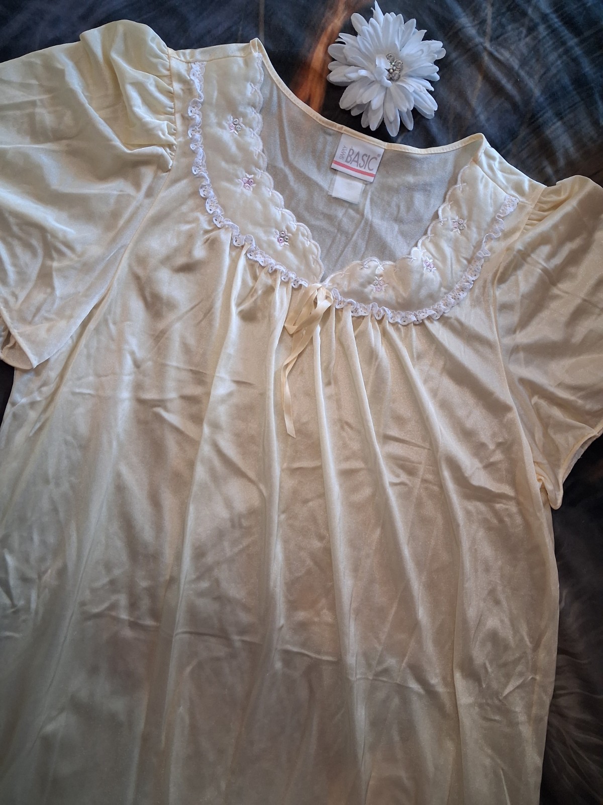 Vintage Simply Basic Nightgown xl Yellow Silky Ruffle Bow Sissy 90s Lingerie