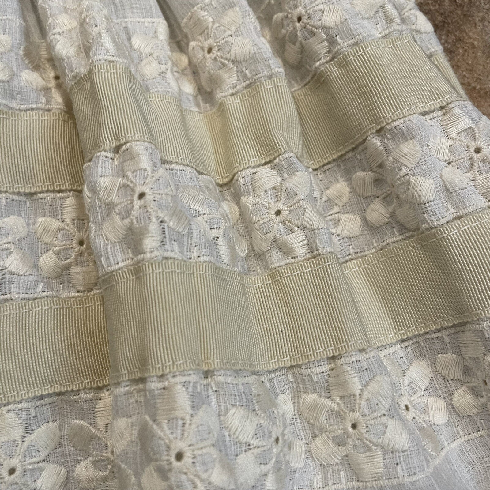 L&rsquo;Aiglon 60s Eyelet Embroidered Sheath Dress Sz S/M Ivory Beige Linen Look