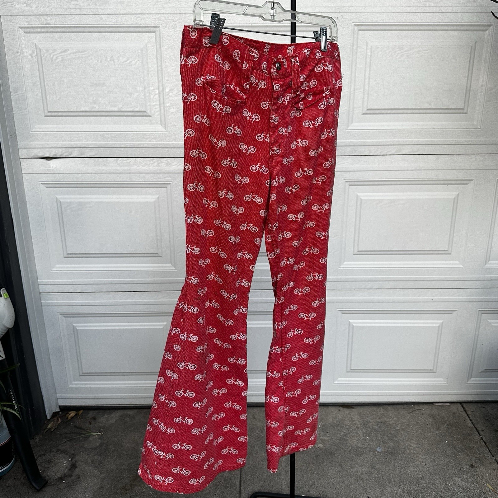 VTG 70s Bell Bottom Jeans Maverick 31 X 29.5 Flares Bicycle Novelty Hippie