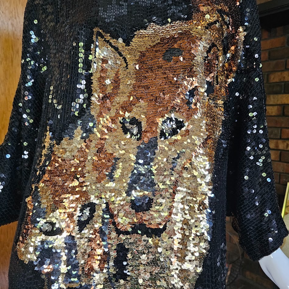 Vintage 80s Disco Panther Sequin Evening Cocktail Party Micro Mini Dress M/L/XL
