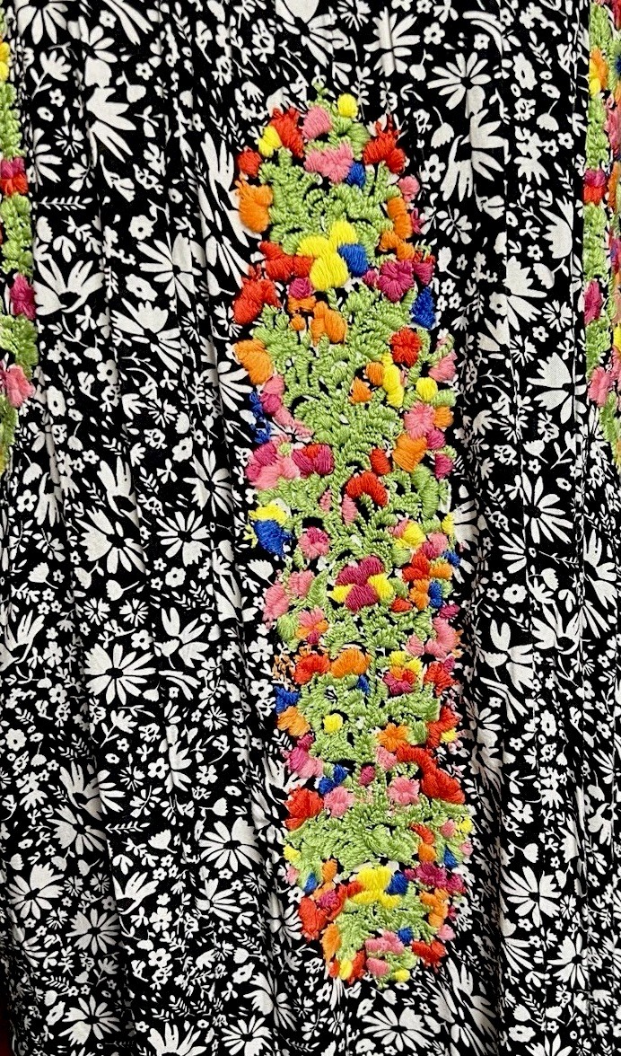 Beautiful “Sister Mary” Black And White Multi Floral Color Embroidery Oaxacan ML