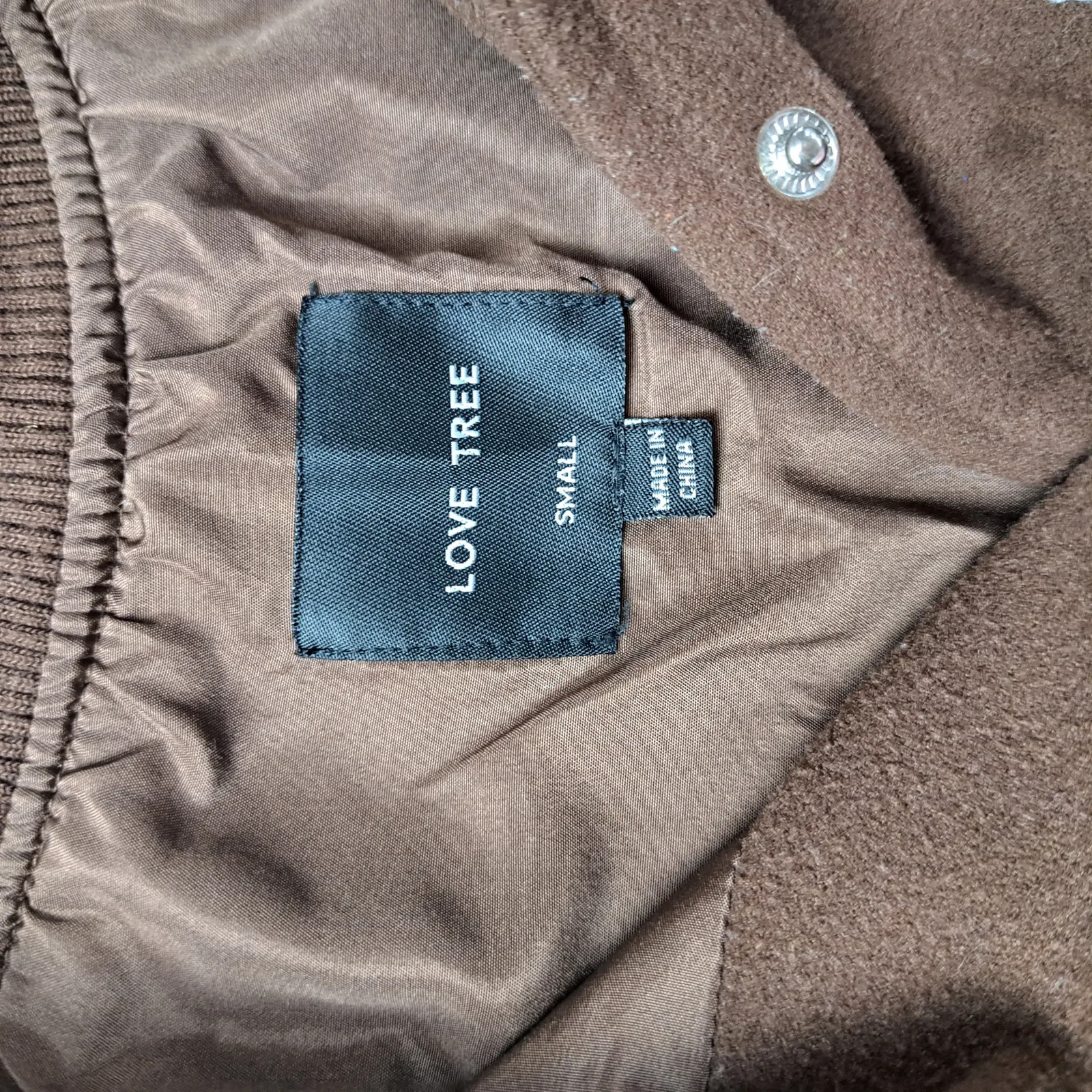 Love Tree Womens Small Brown Letterman Varsity Jacket Wool Blend Faux Leather