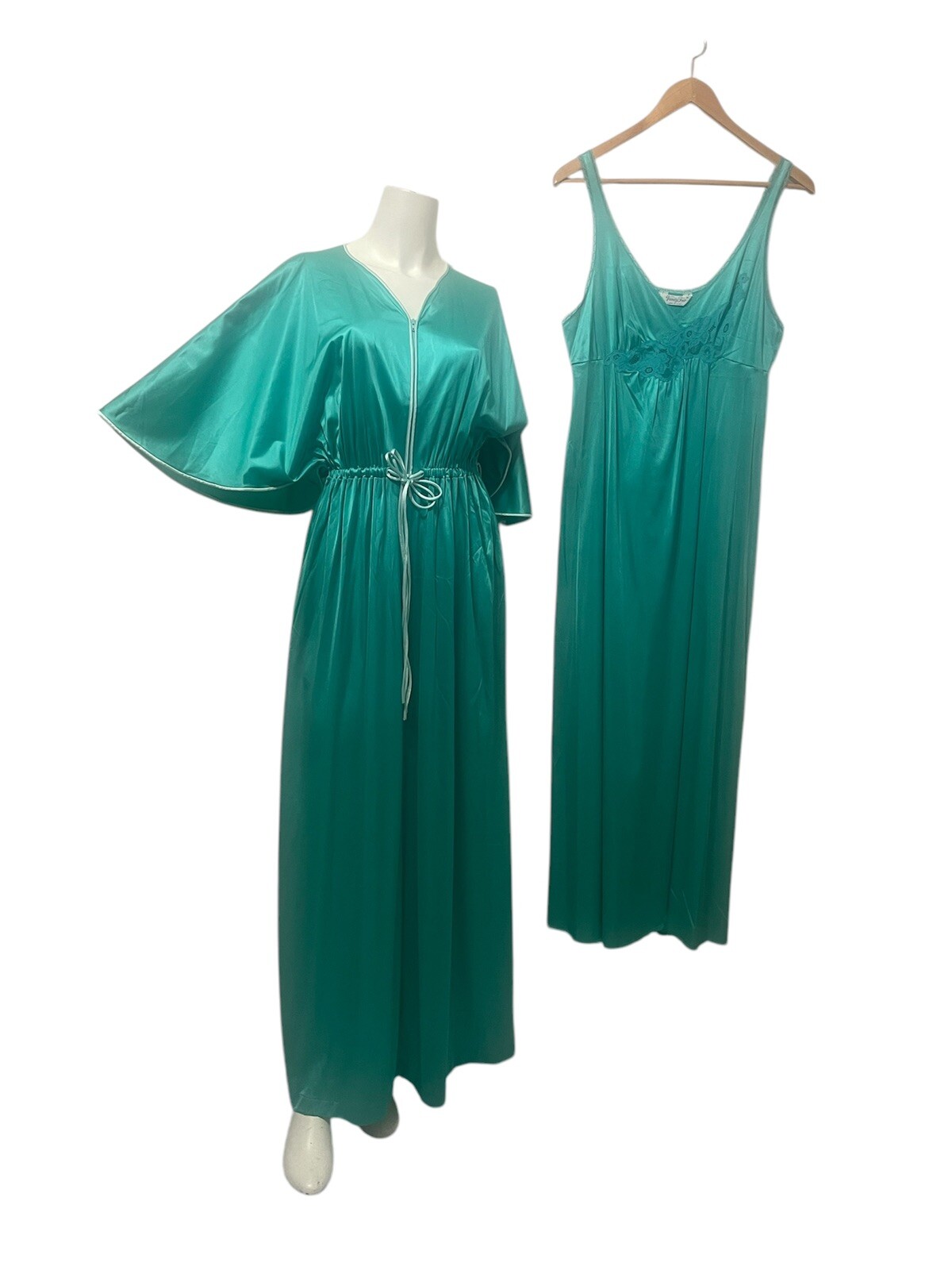 Vintage Vanity Fair Robe Peignoir Dressing Gown Womens M Flutter Teal Boudoir We