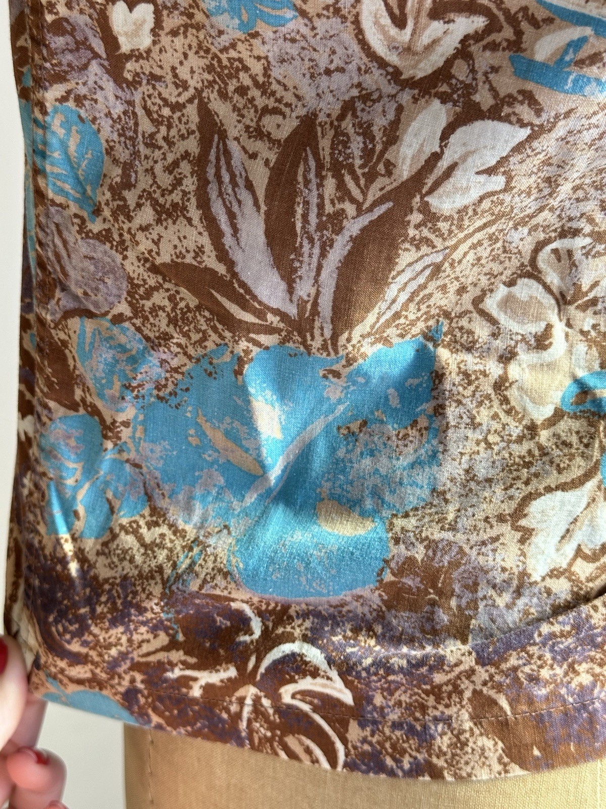 1940s Laguna Vintage Hawaiian Brown Blue Aqua Floral Surfer Button Up as is XS