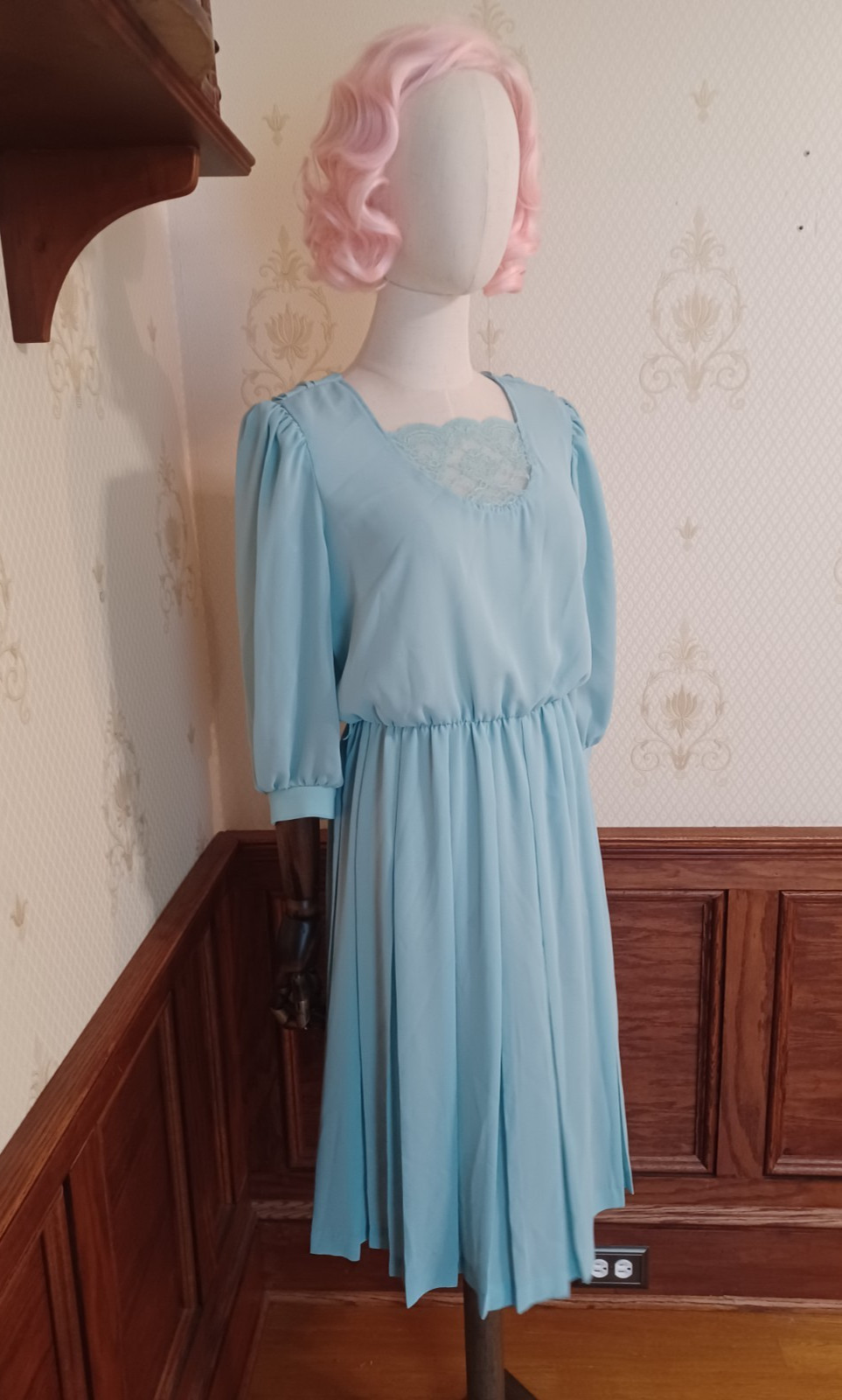 Vintage 1980s Sheer Pastel Aqua Bobby&rsquo;s Girl Romantic Coquette Dress
