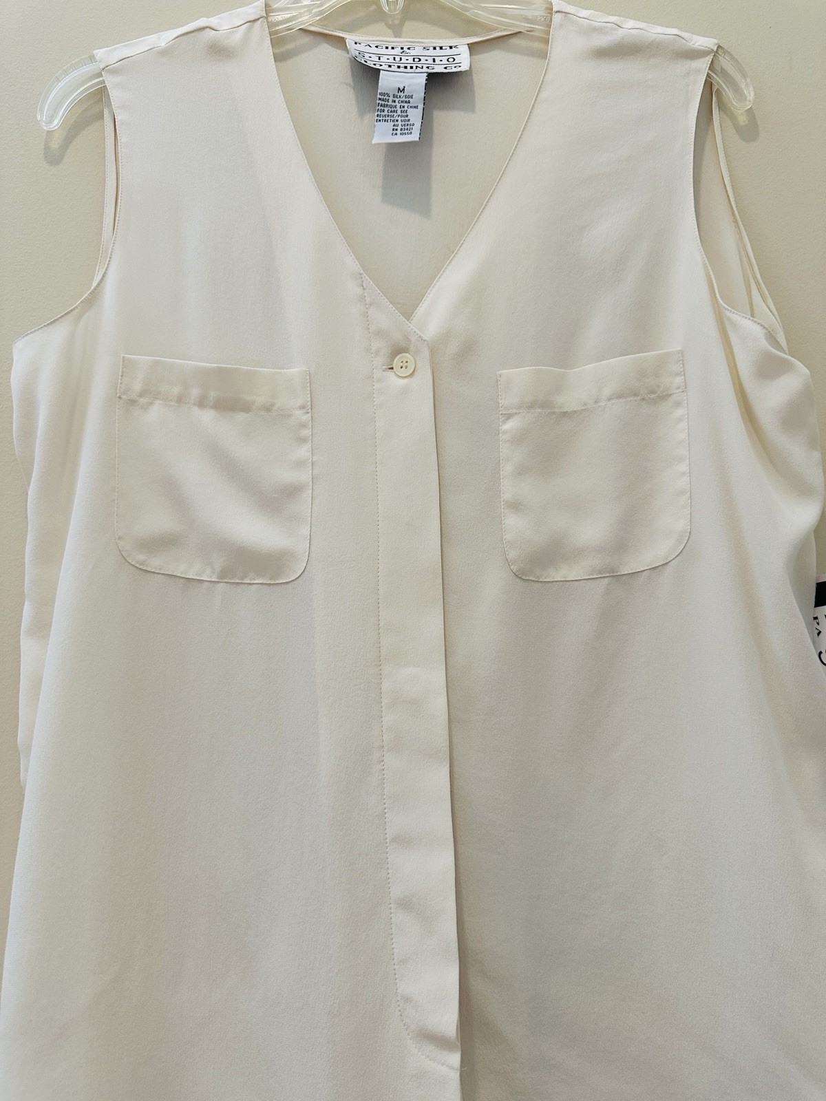 NwT VTG Pacific Silk & Studio Women 100% Silk Sleeveless Blouse Ivory Sz M Retro