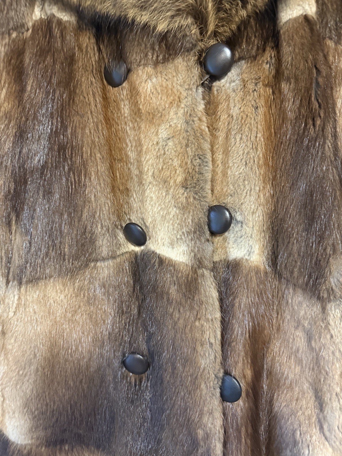 GORGEOUS Womans Checkerboard Long Fur Coat Fox Fur Collar AMAZING Lining Pattern
