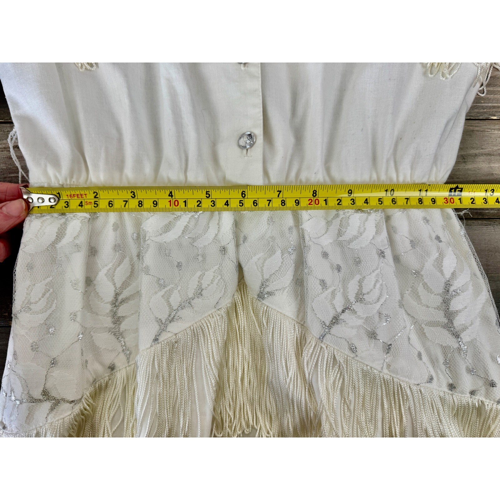 VINTAGE 80s Lilia Smitty Rodeo Fringe Dress White Ivory Western Size 5 – 6