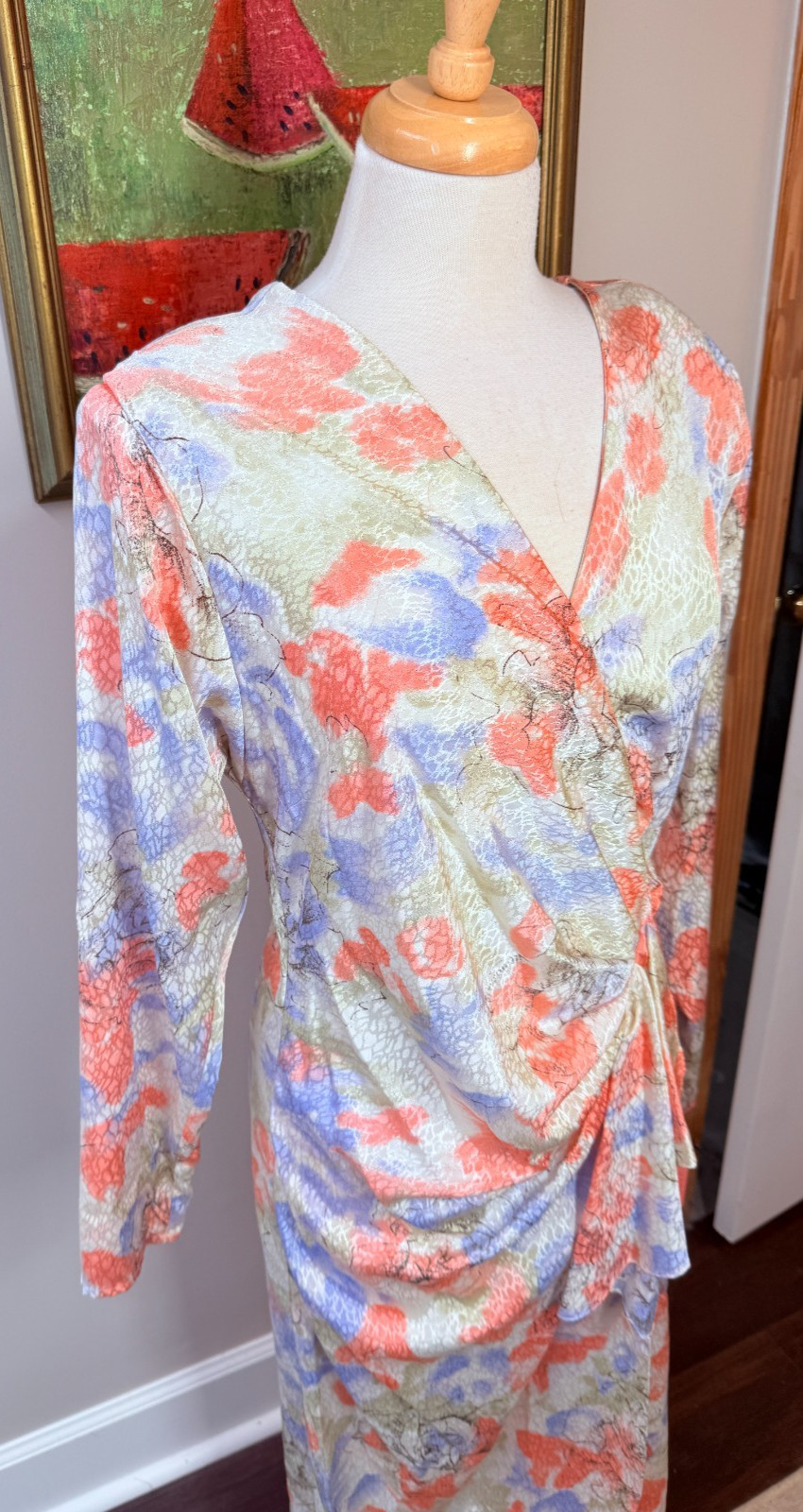 DeadStock Vtg Lori Max 80s Size 13/14 Floral Print Dress Dramatic Gathered Waist