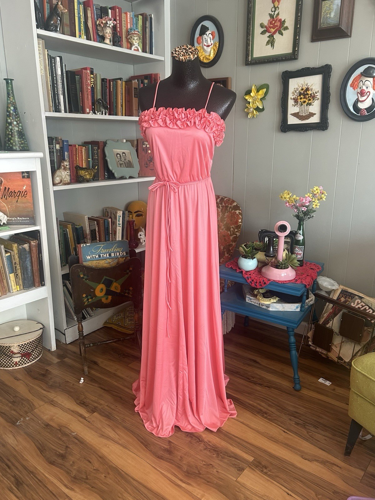 Vtg Formal Maxi Gown Coral Pink 60s Cocktail Party Hostess Bridesmaid 70s Glam