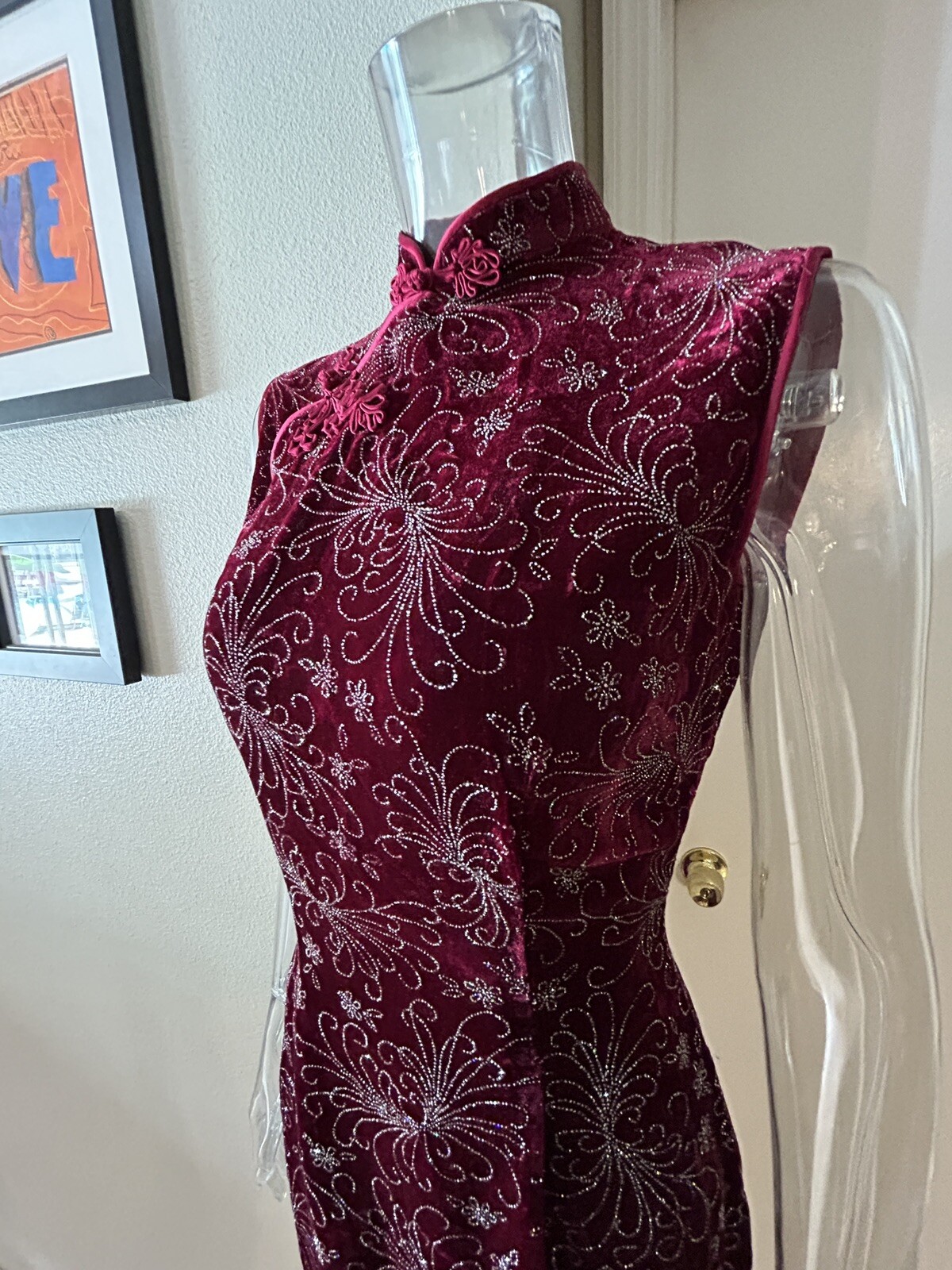 Vintage Formal Traditional Chinese Red Sparkle Dress by Peony Brand