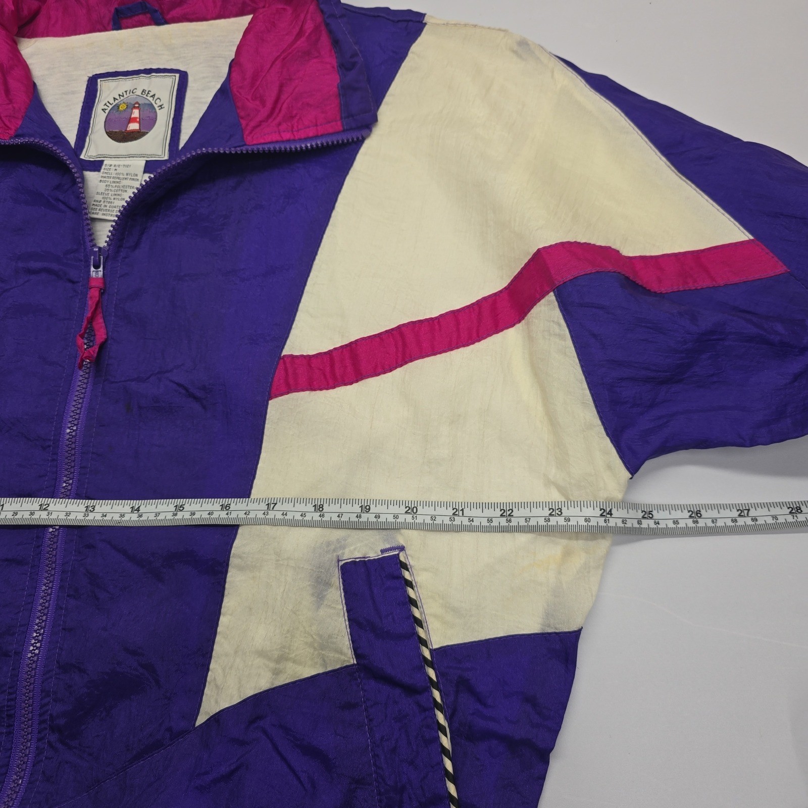 Vintage Atlantic Beach Colorblock Windbreaker Jacket Purple Pink White Womens M