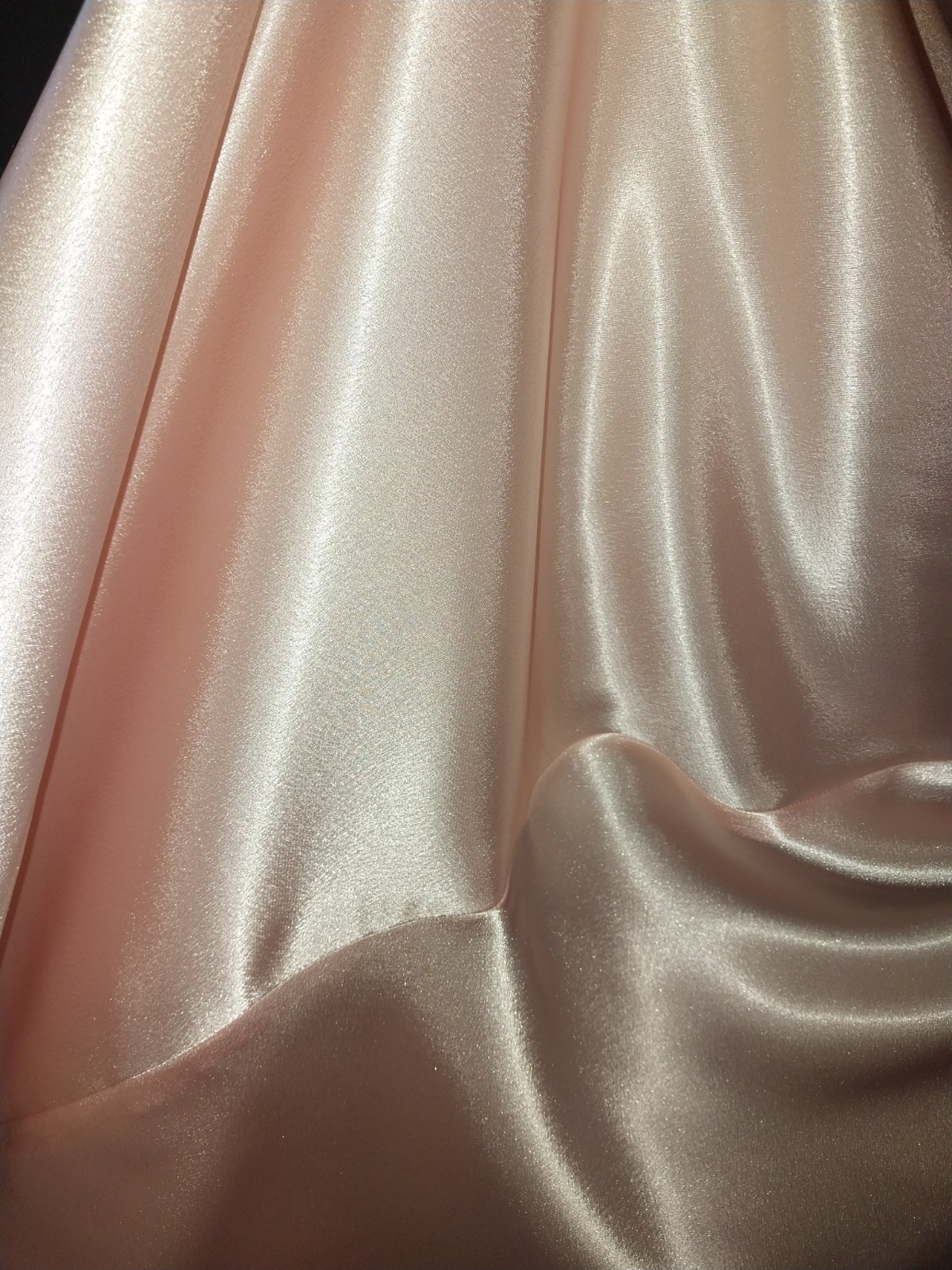 Vtg SATIN IMPORTED PEACH PINK COWL CASCADE 350&Prime; GRAND SWEEP FLARE MAXI DRESS L42