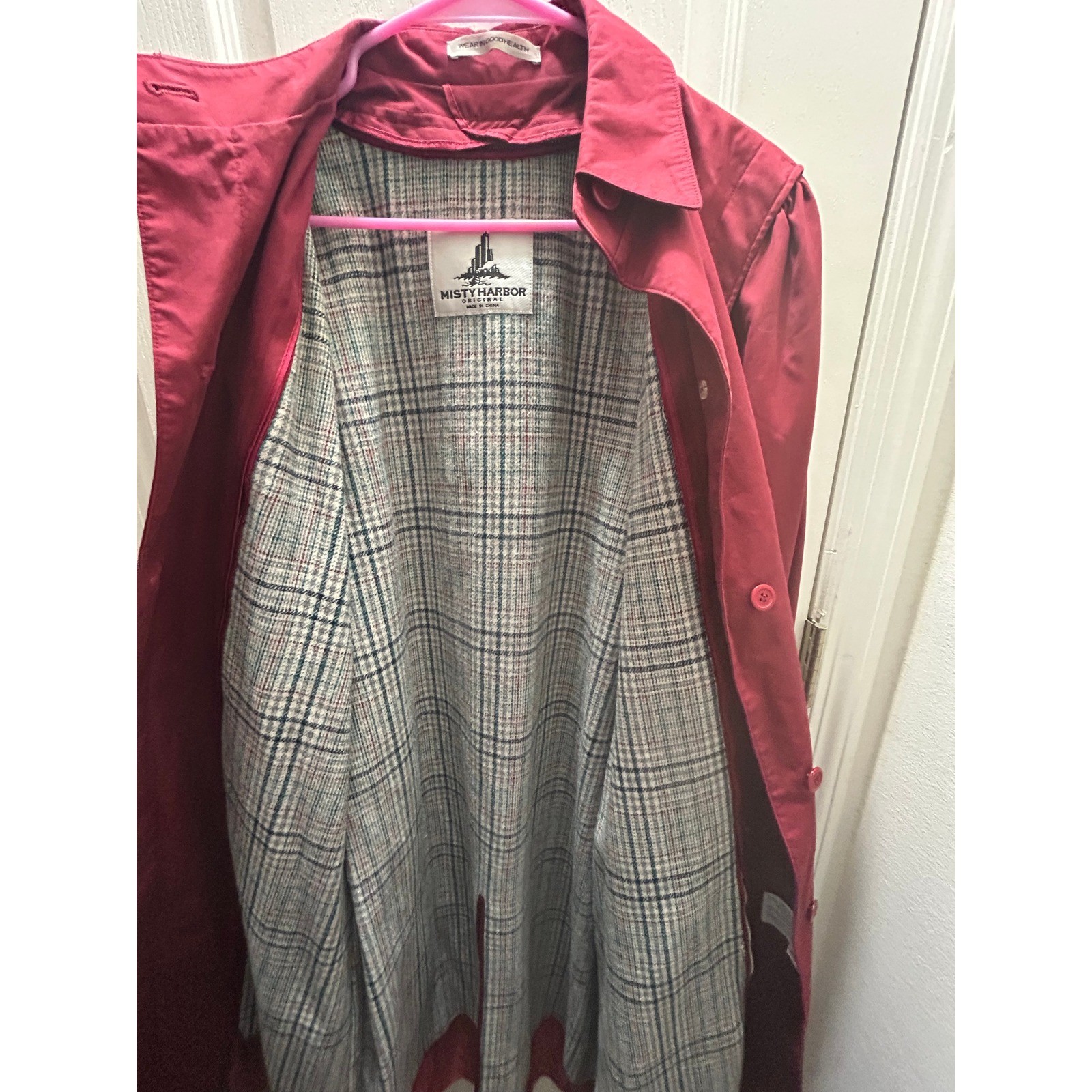 Vintage Misty Harbor Red Plaid Lined Raincoat Trench Coat Petite 10 Retro