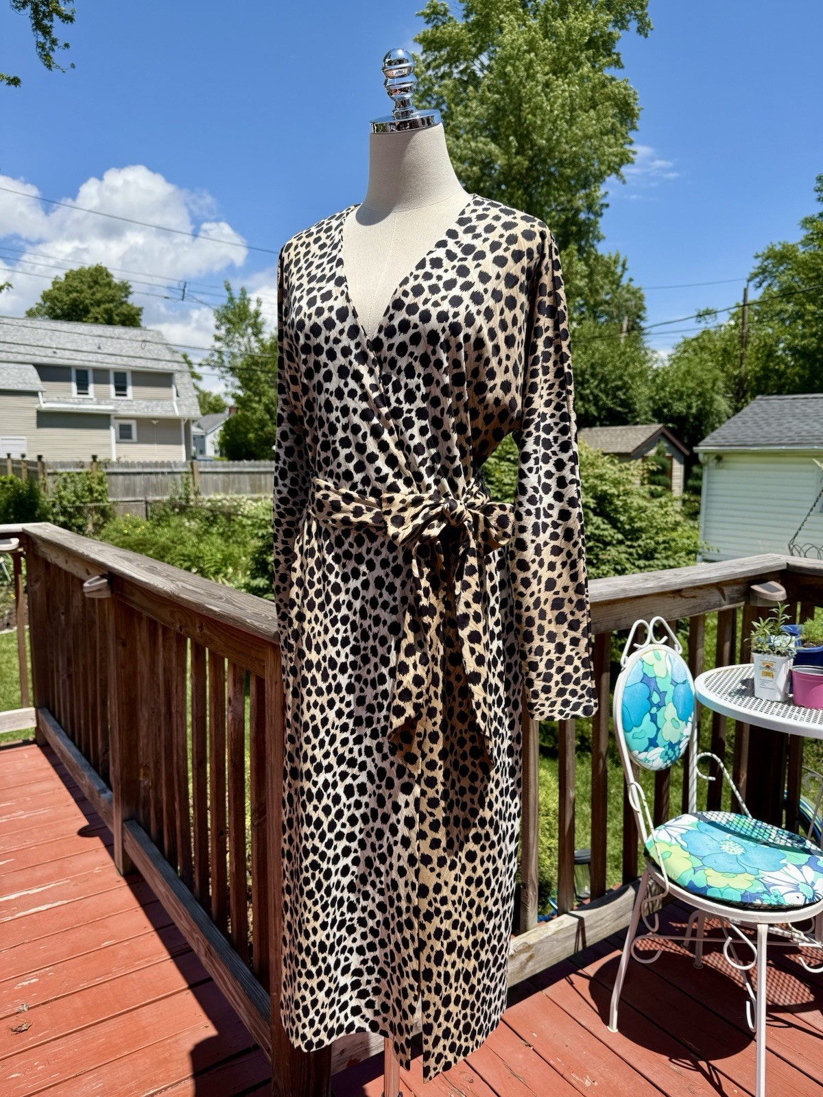 Vintage 70s Leopard Print Batwing Dress with Matching Belt